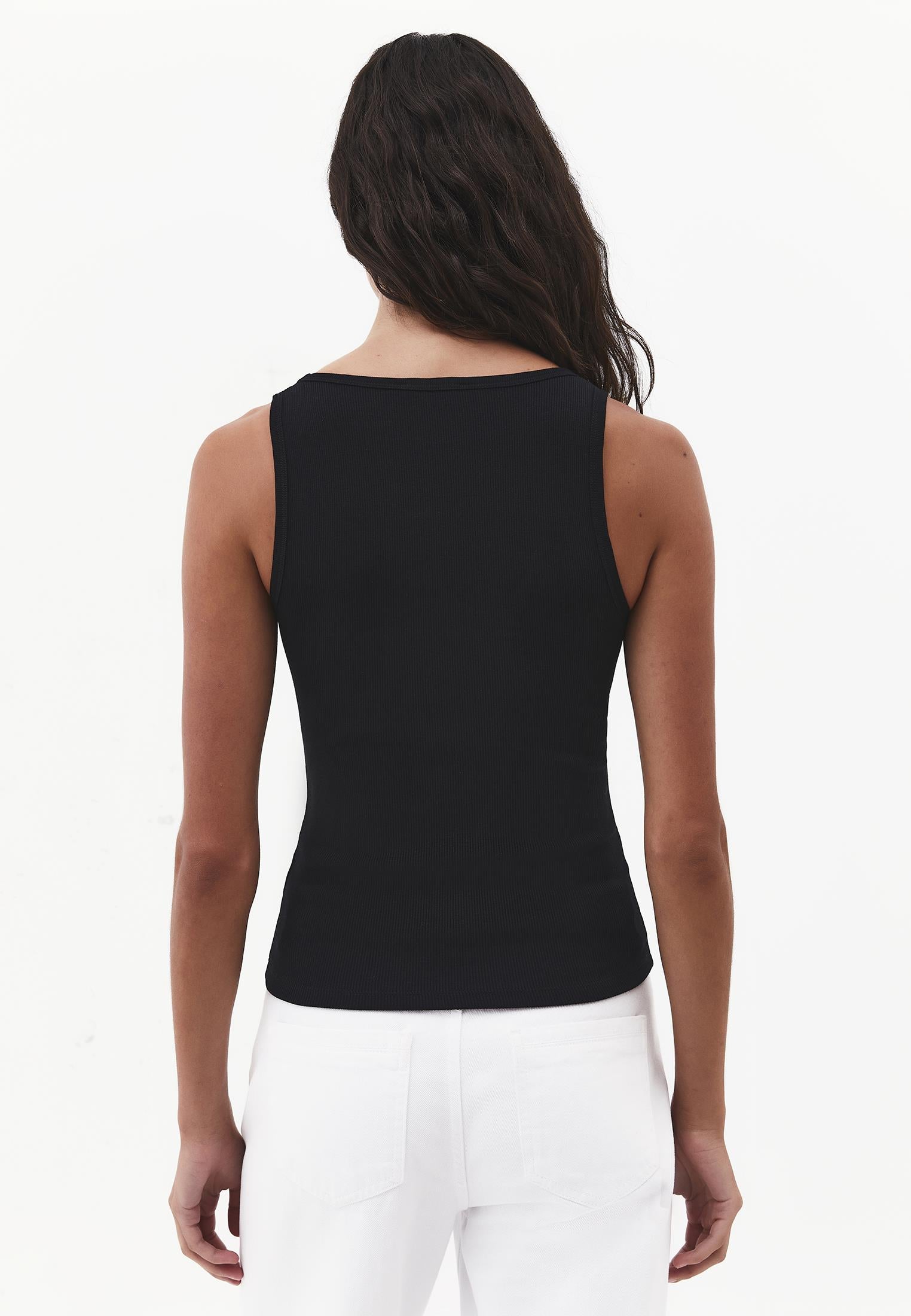 Sleeveless Bodycon Tank Top with Square Neckline - BLACK