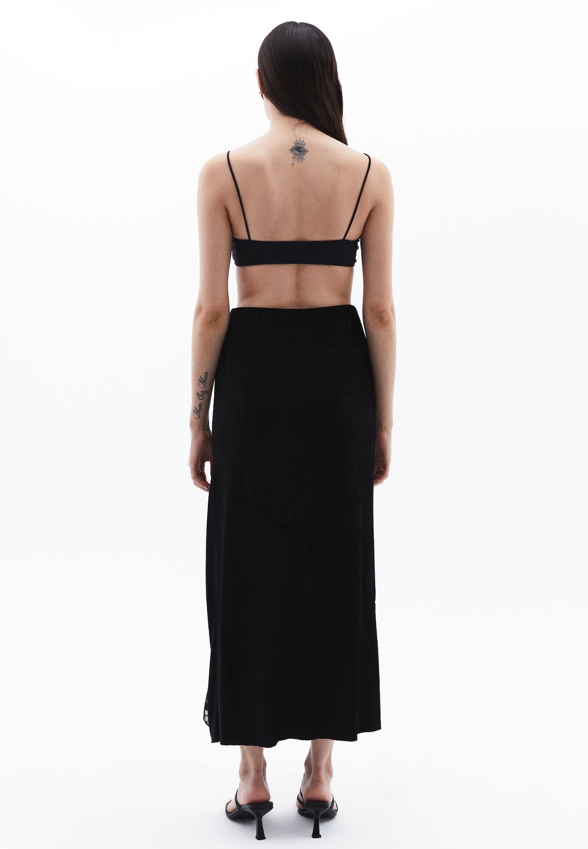 Long Elasticated Flared Skirt - BLACK