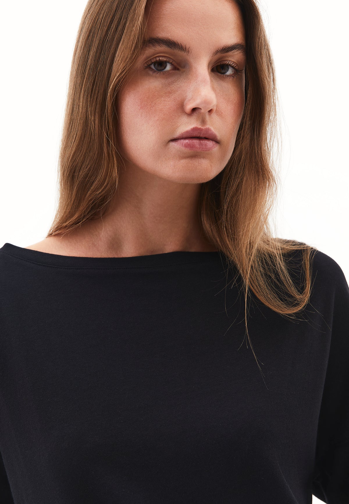 Boat Neck Loose Knit Look Sweater - BLACK