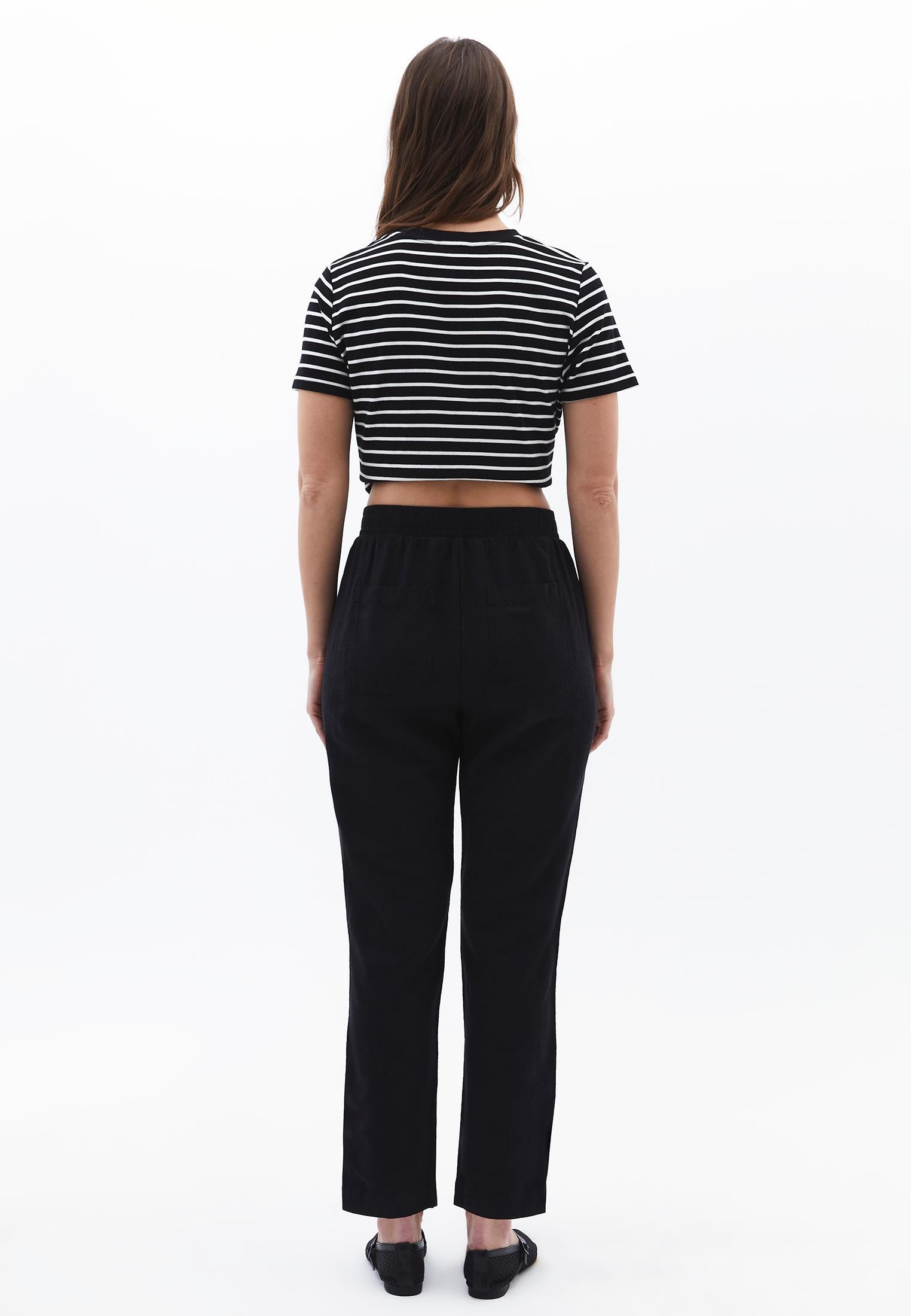 Carrot Cut Linen Pants - BLACK