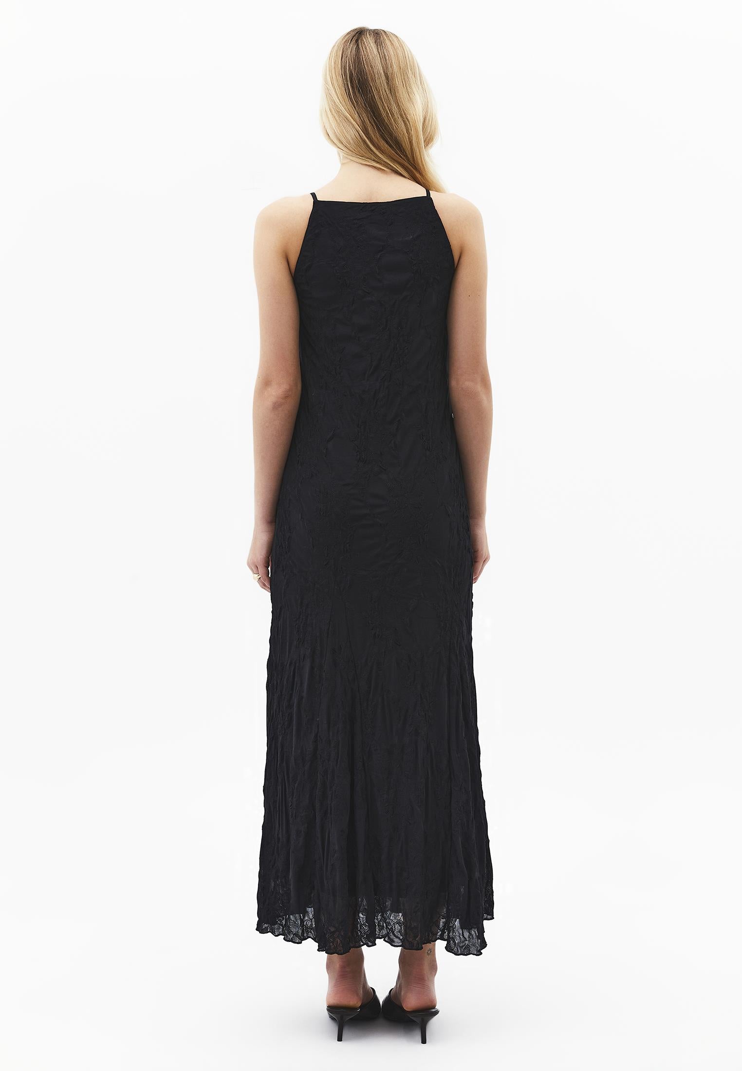 Sleeveless Long Dress With Crew Neck - BLACK