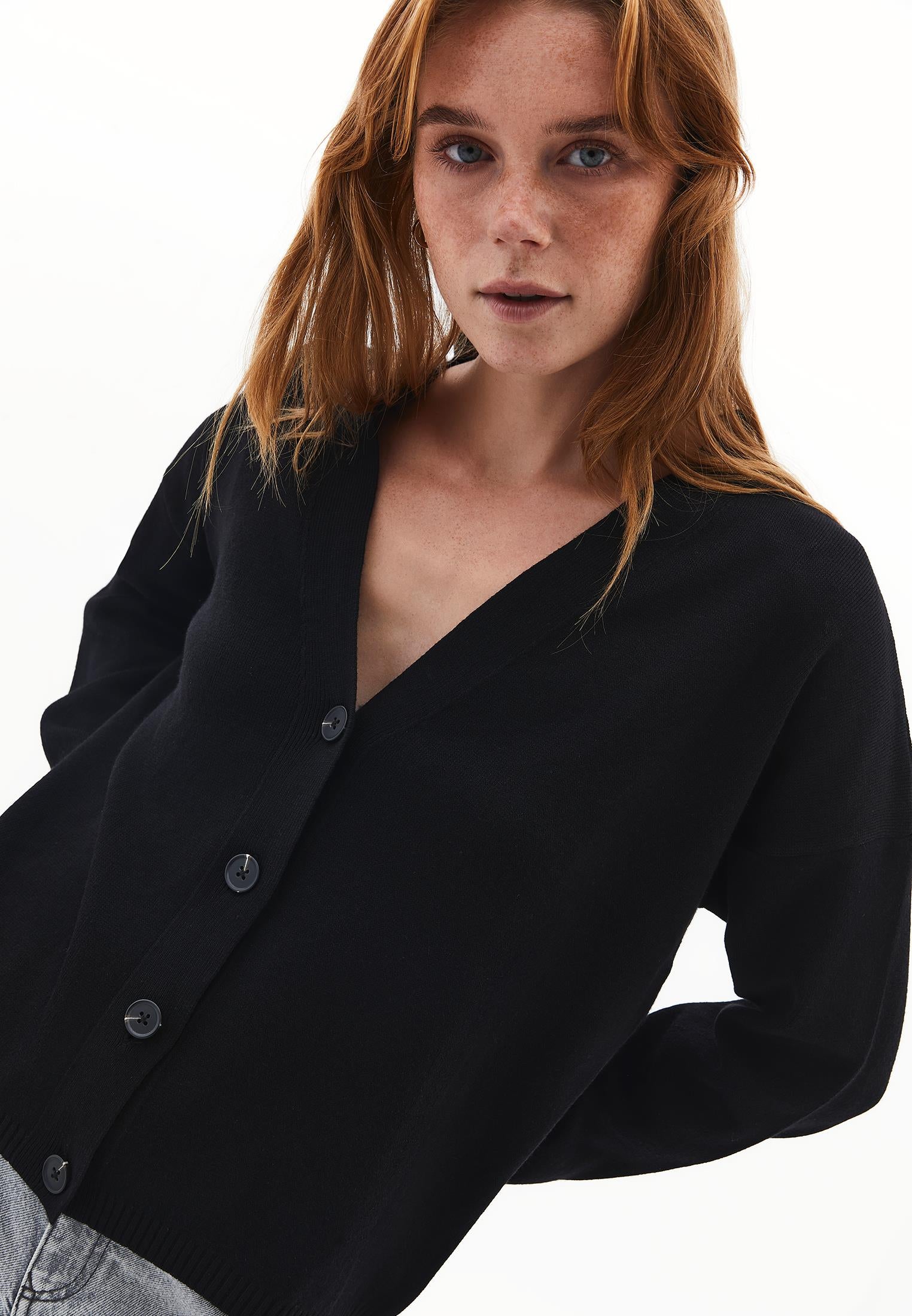 Viscose V-Neck Cardigan - BLACK