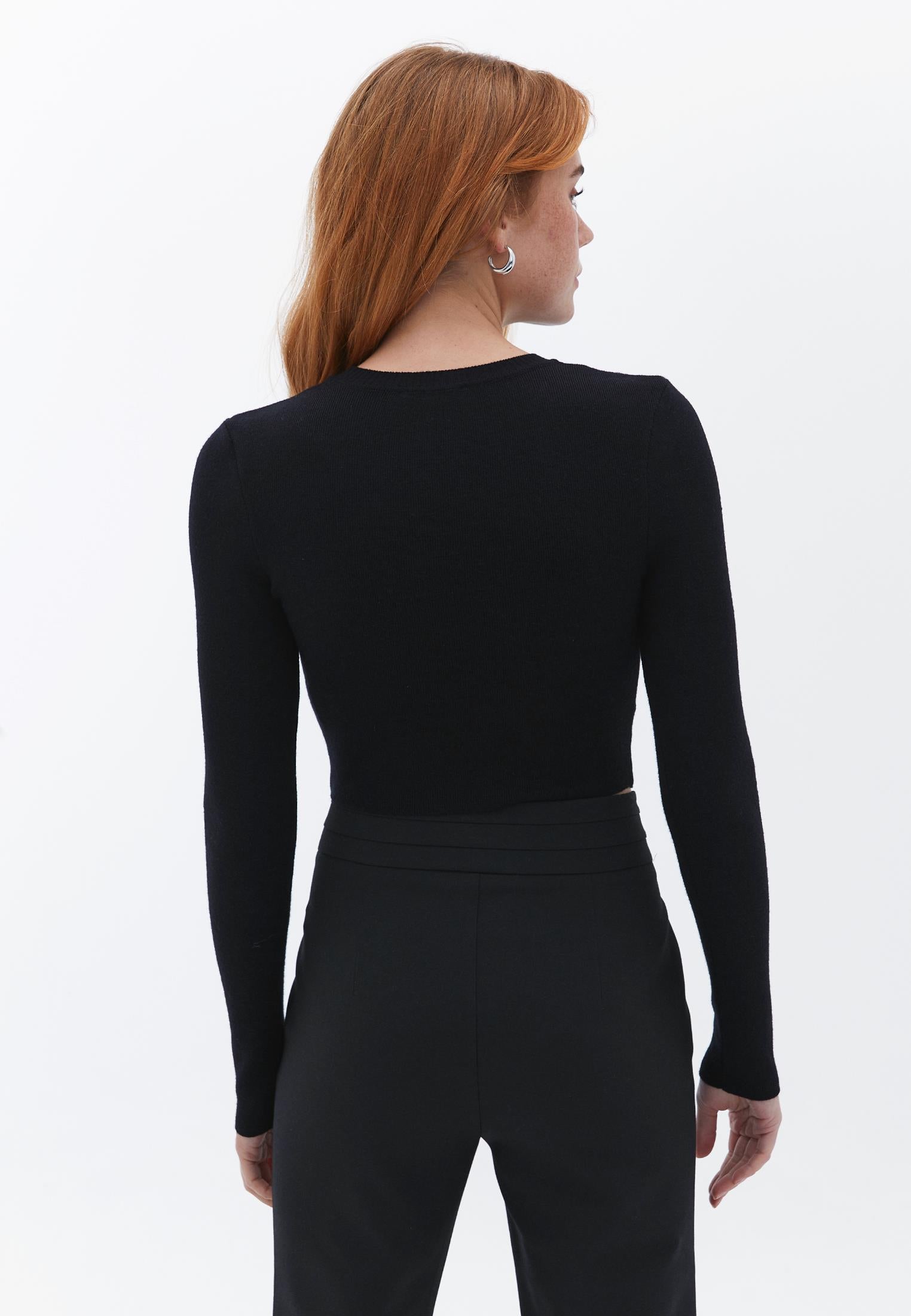 Crew Neck Raglan Sleeve Crop Sweater - BLACK