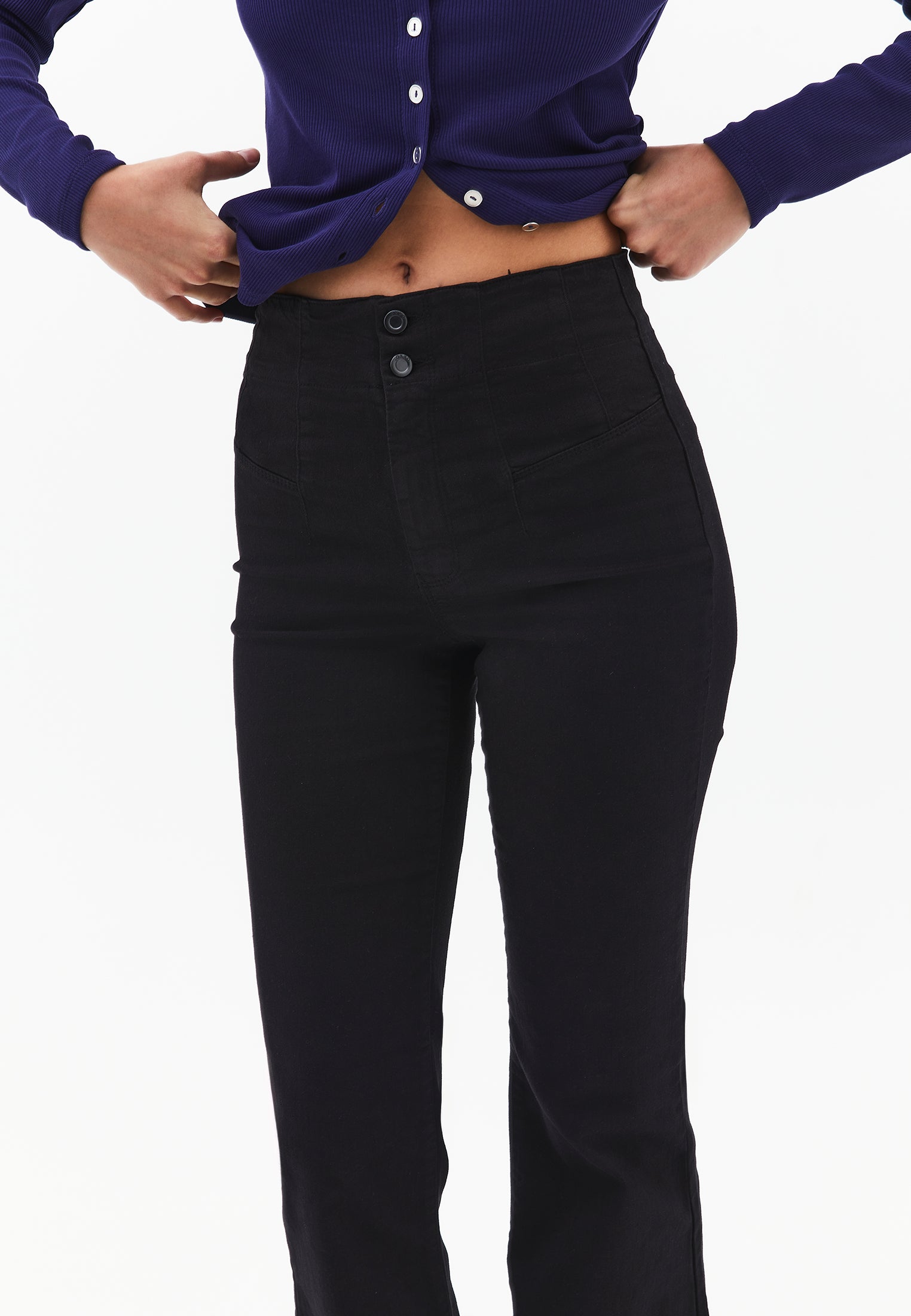 Standard Length Ultra High Waist Flared Pants - BLACK