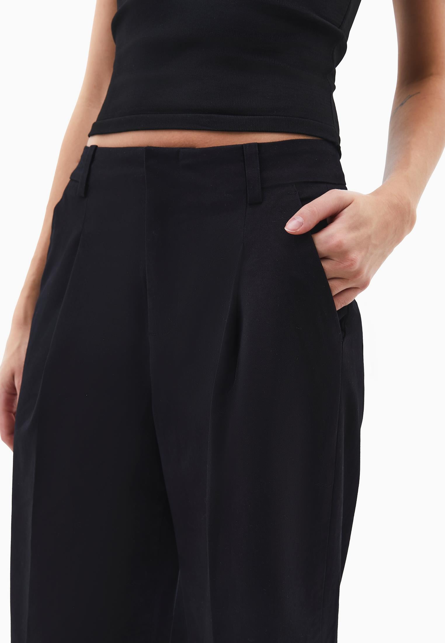 Pleated Ultra High Waist Straight Leg Women Pants - BLACK