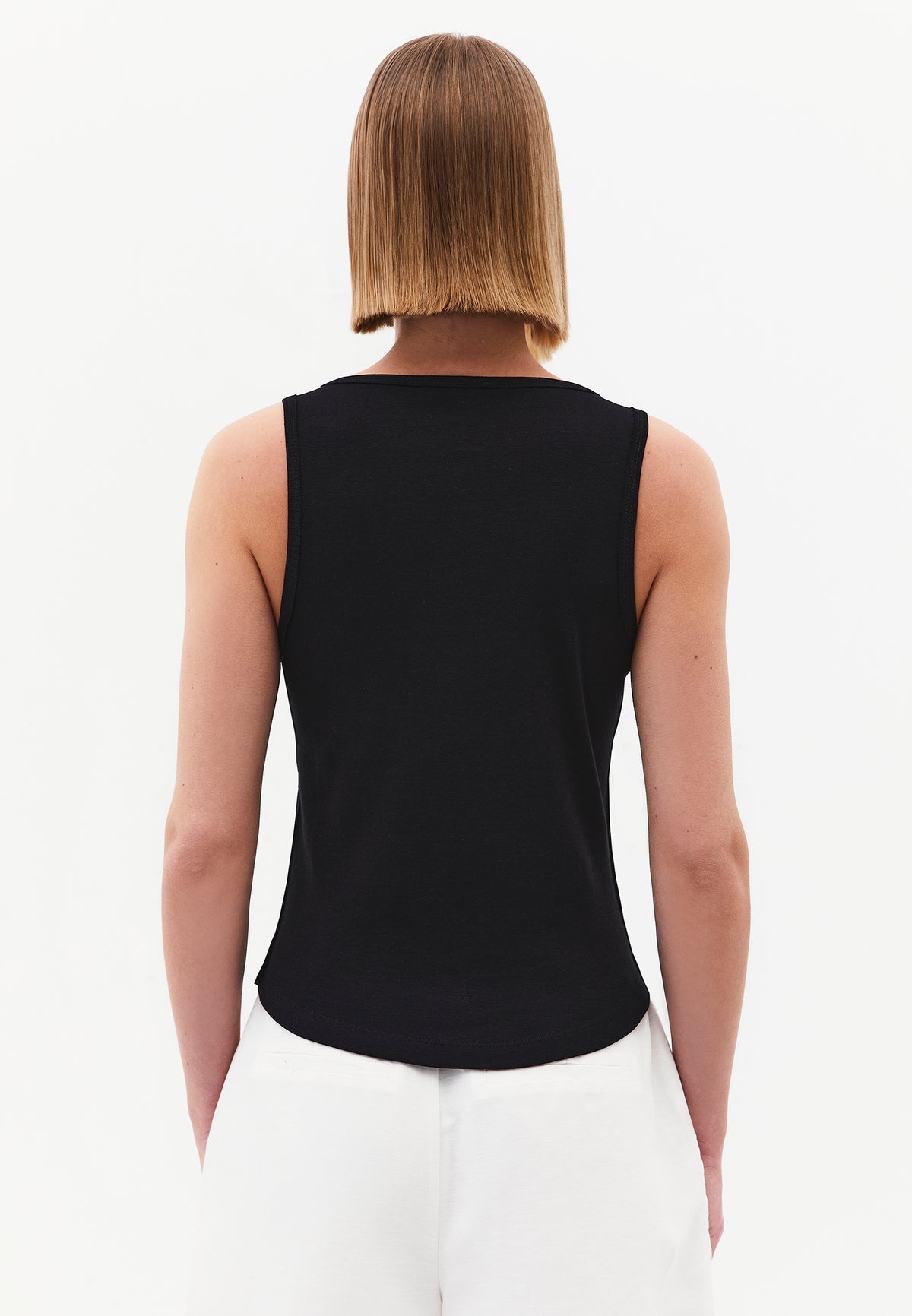 Crew Neck Button Detailed Tank Top - BLACK