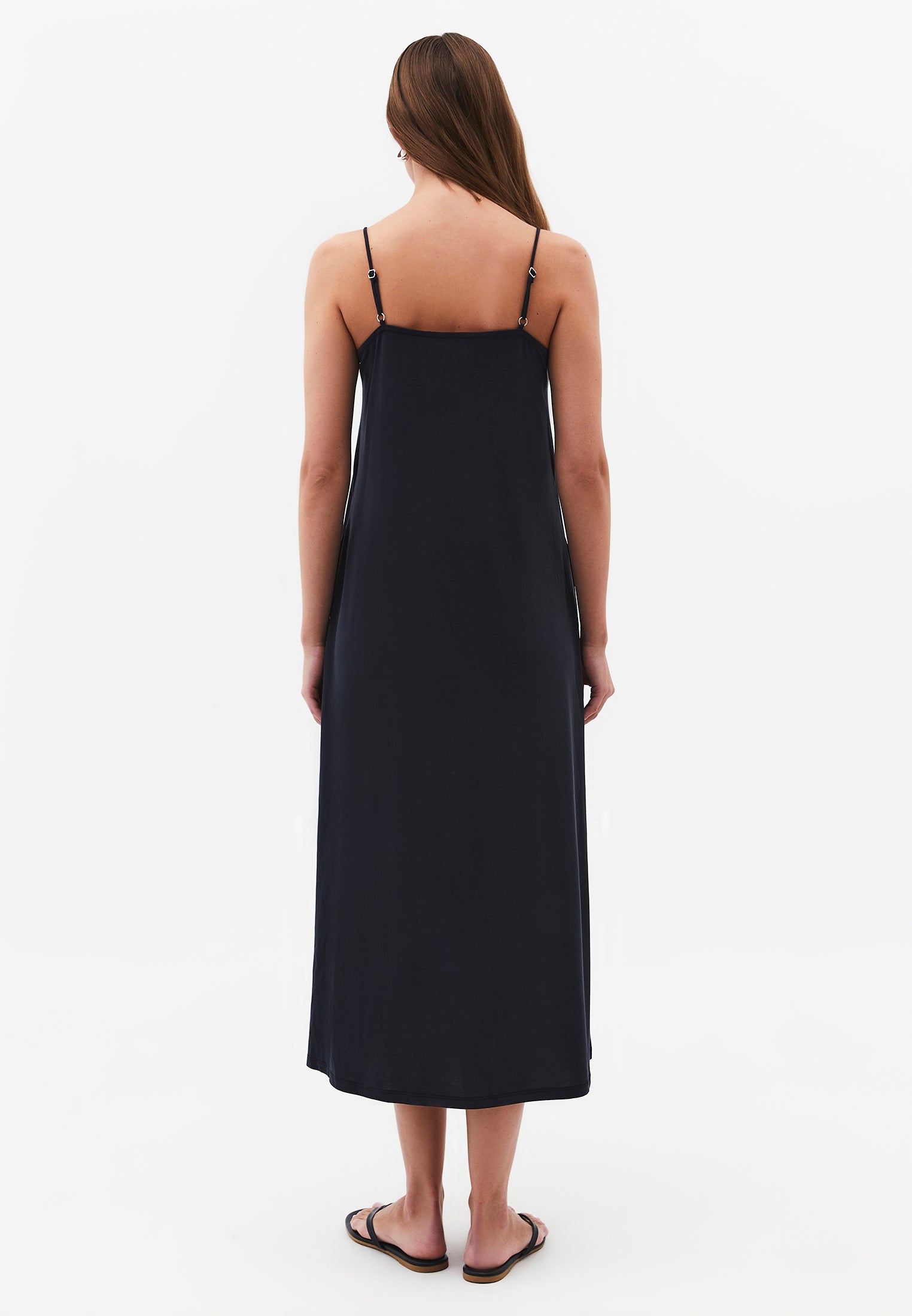 Strappy V Neck Midi Dress - BLACK