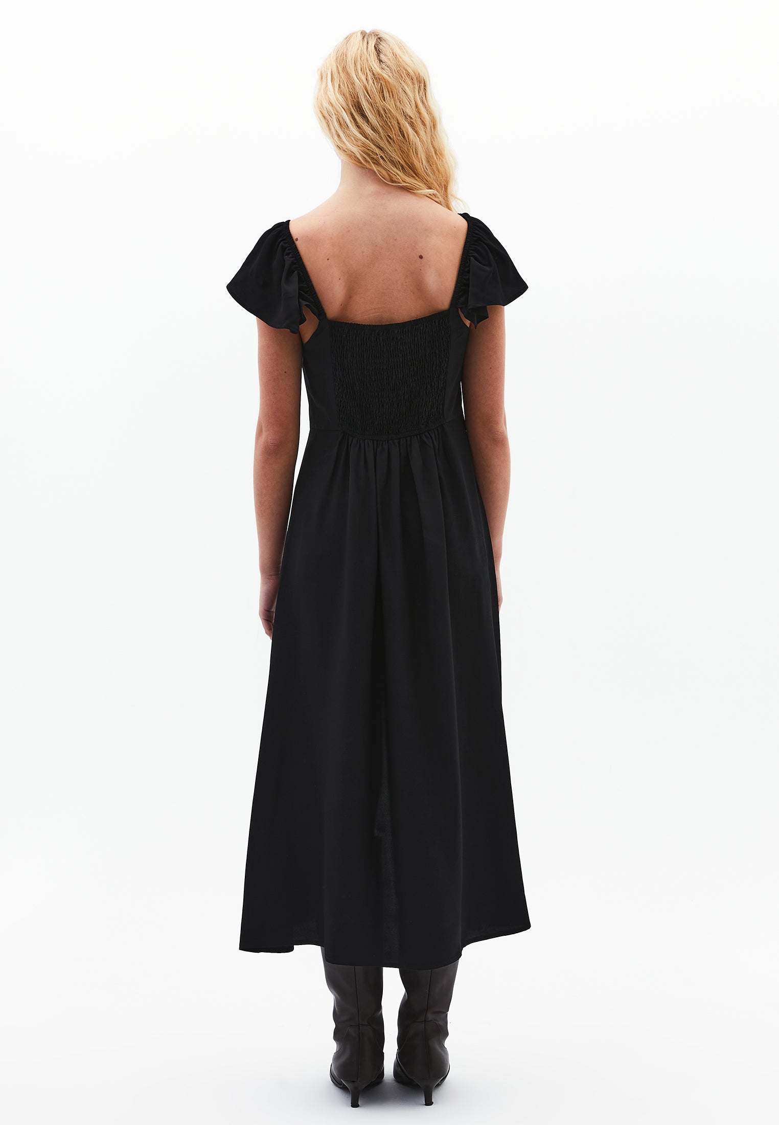 Sweetheart Neck Slit Detailed Midi Dress - BLACK
