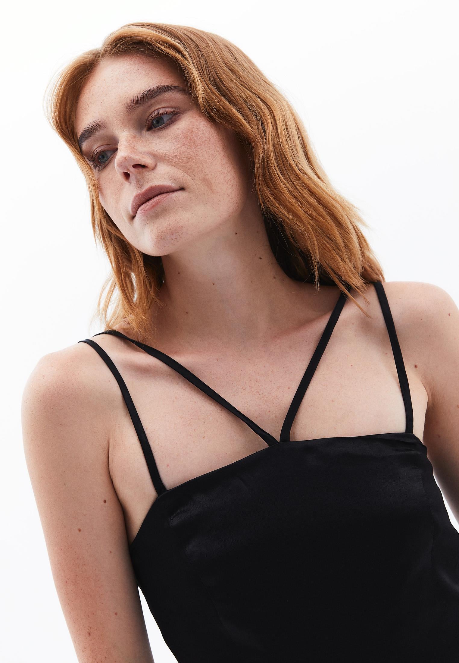 Square Neck Midi Dress - BLACK