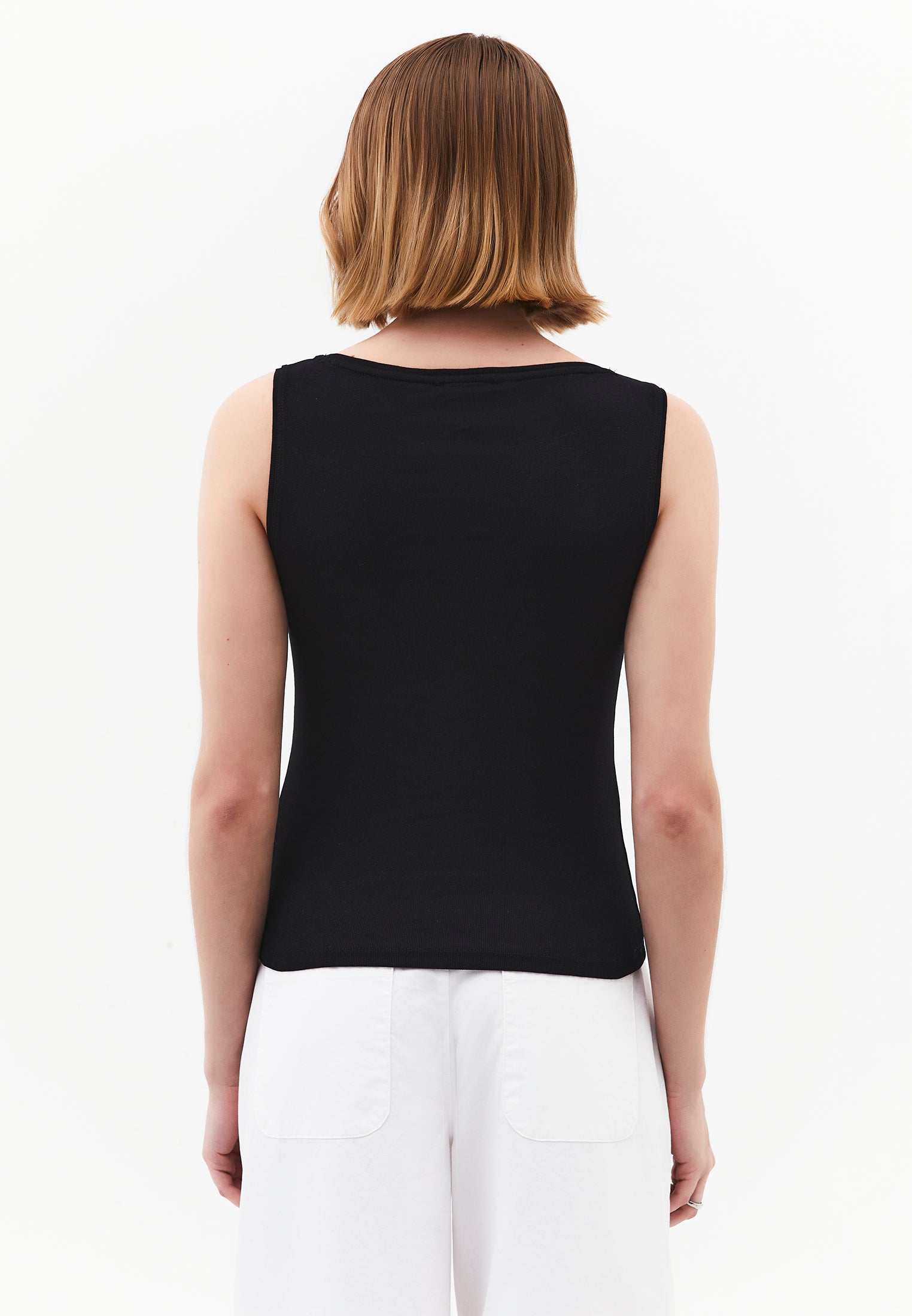 Boat Neck Tank Top - BLACK