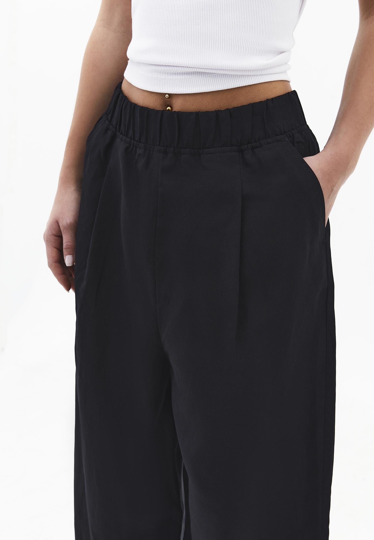Balloon Form Elastic High Waist Carrot Pants - BLACK