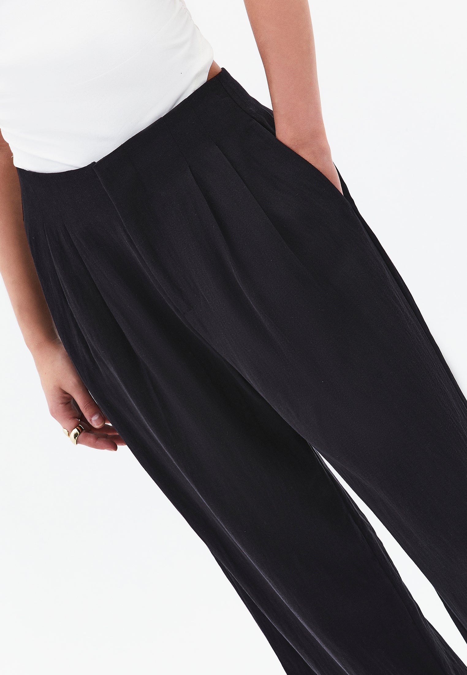 Pleated Ultra High Waist Wide Leg Pants - BLACK