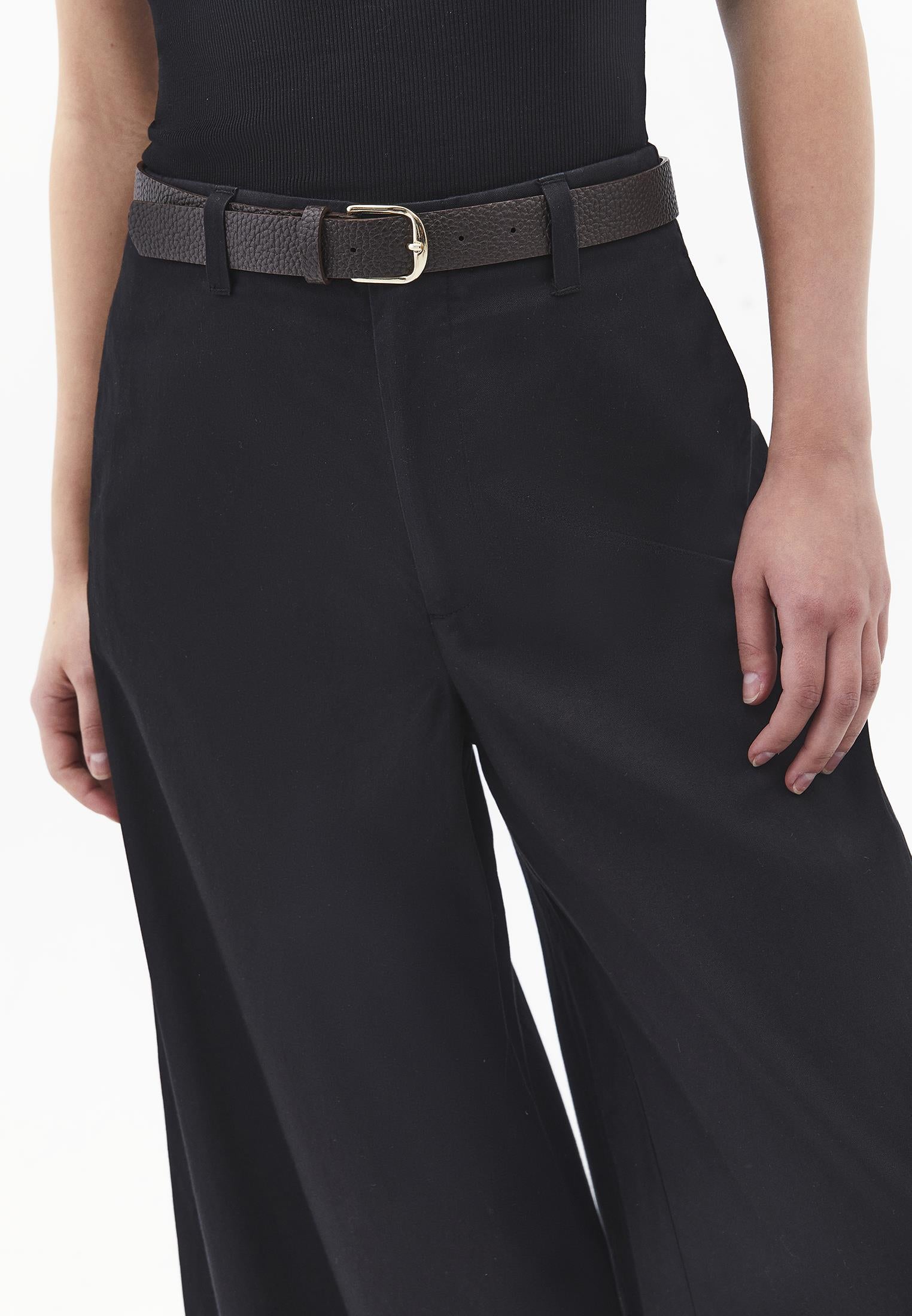 Wide Leg Ultra High Waist Belt Detailed Trousers - BLACK