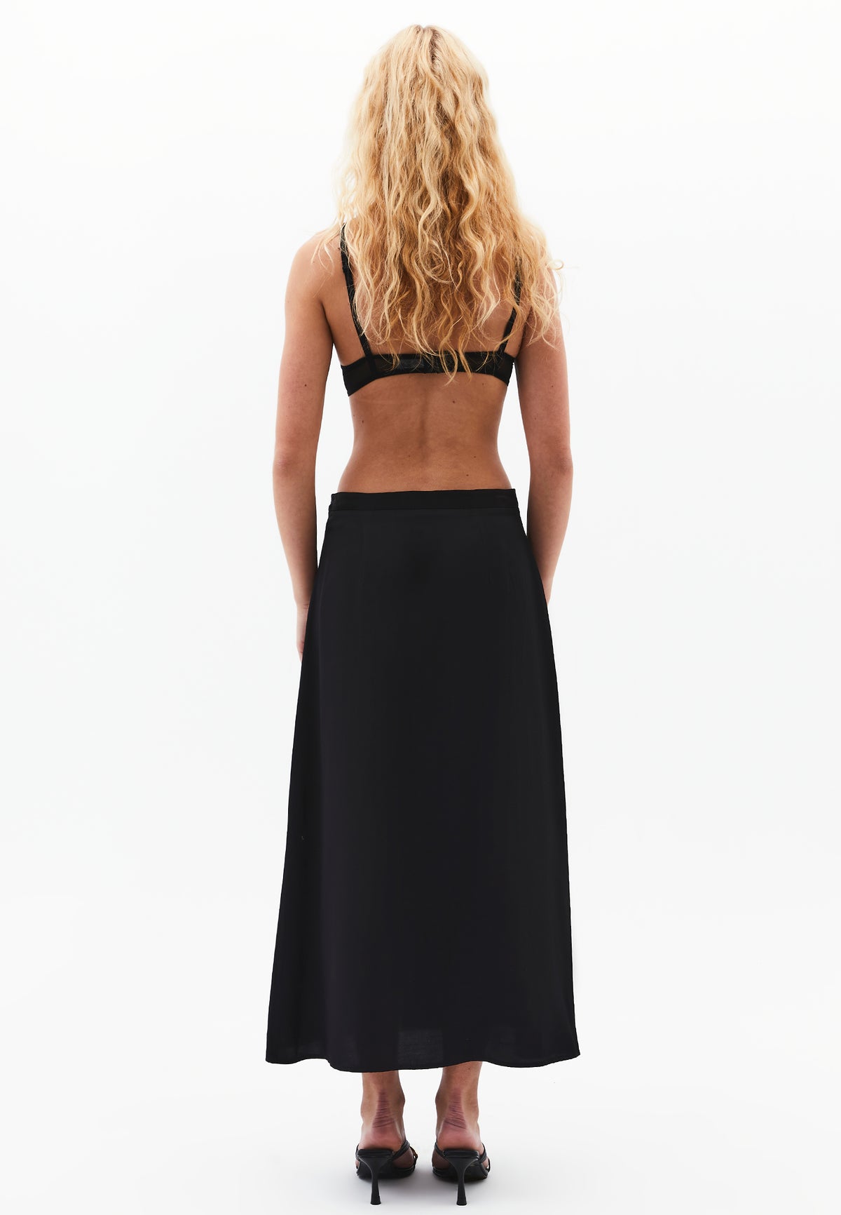 High Waist Slit Detailed Midi A-Line Skirt - BLACK