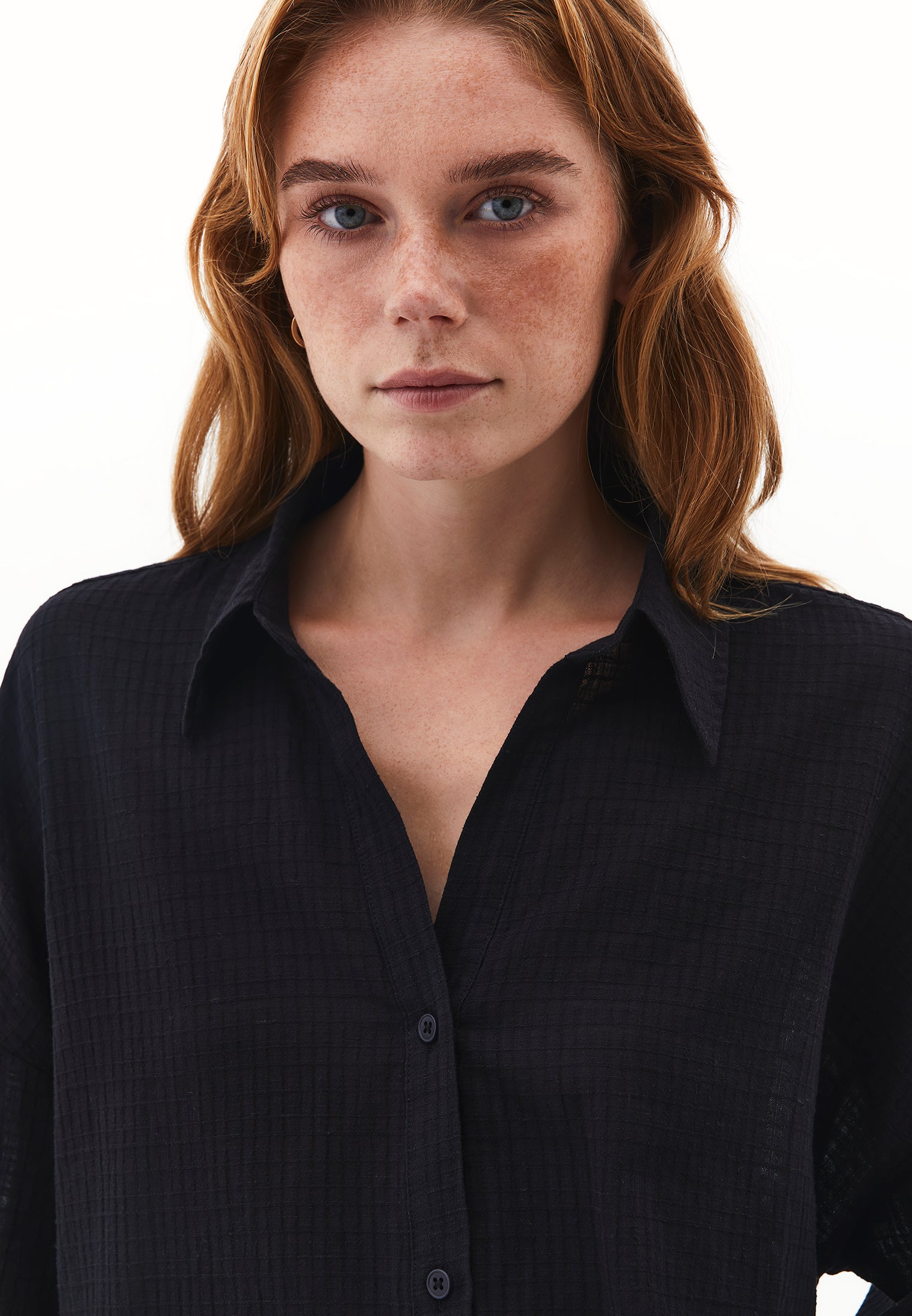 Shirt Collar Oversize Button Detailed Standard Shirt - BLACK