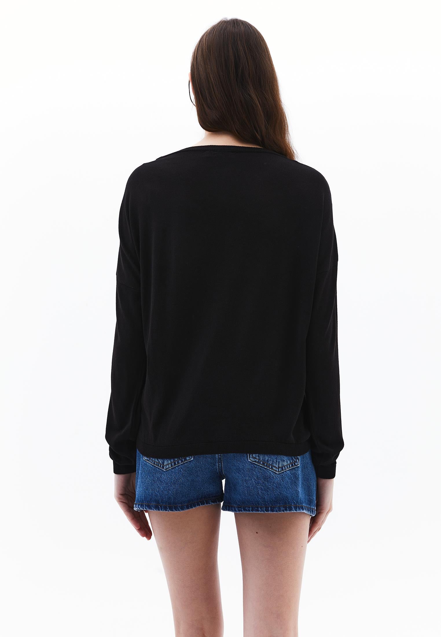 Knitted Boat Neck Sweater - BLACK