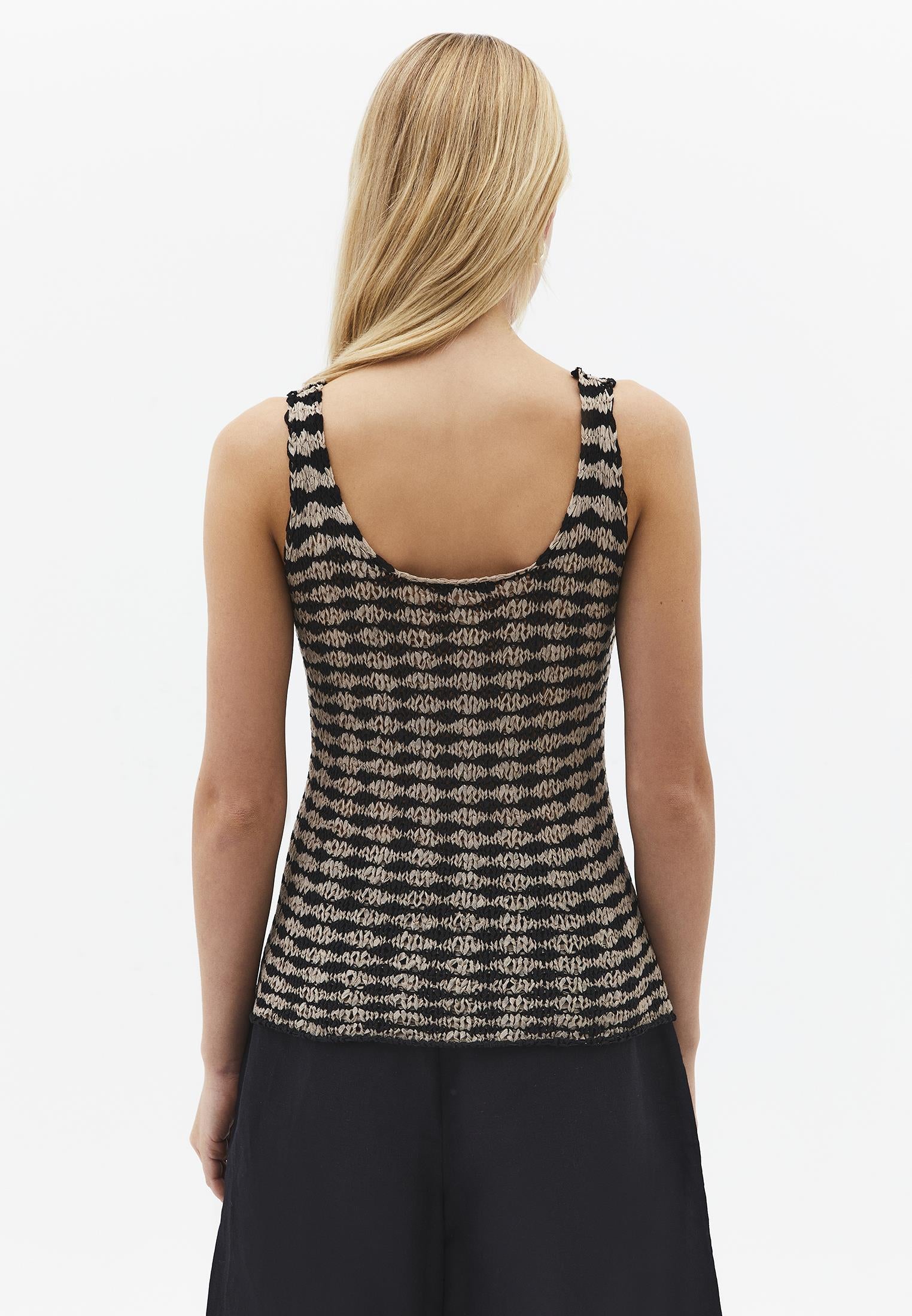 Lace U Neck Tank Top - OXFORD TAN/BLACK