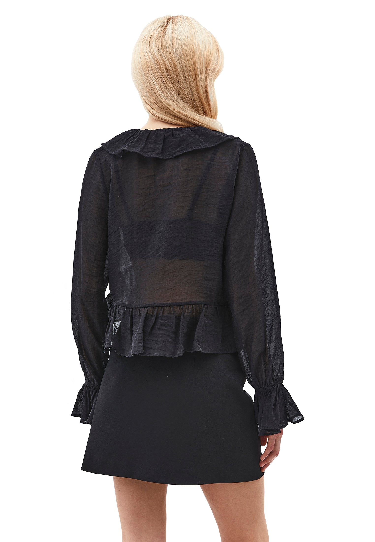 Ruffle Detail Buttoned Blouse - BLACK