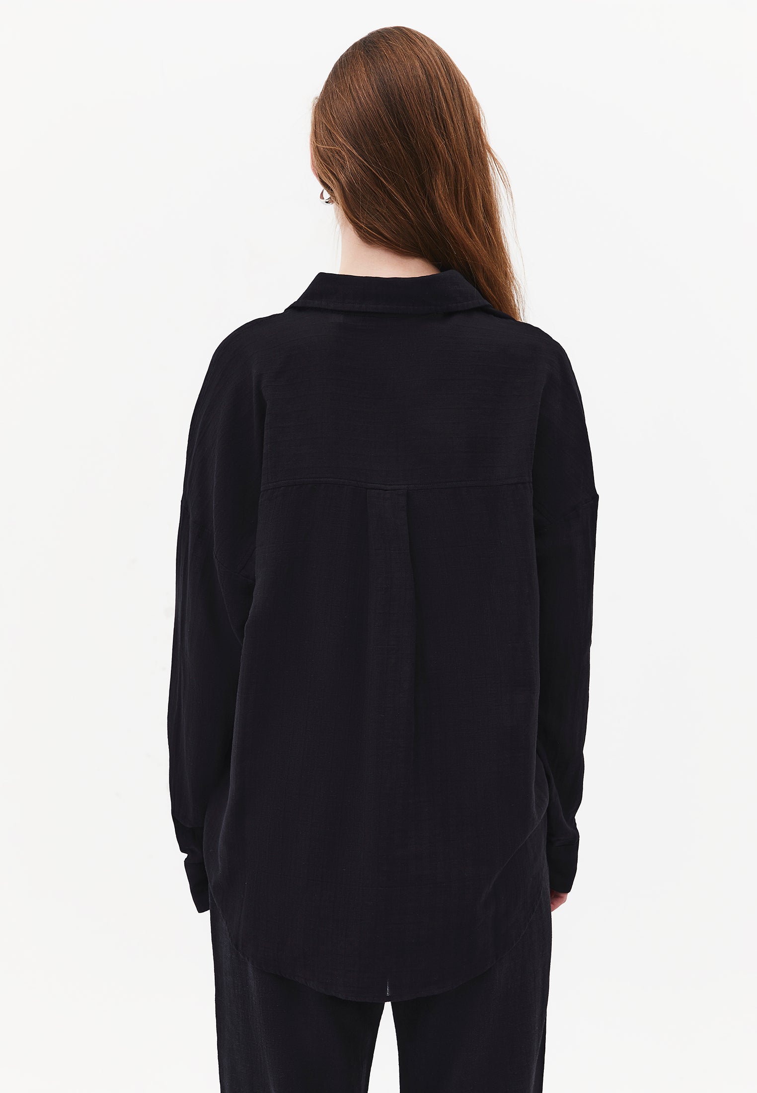 Long Sleeve Oversized Woven Shirt - BLACK