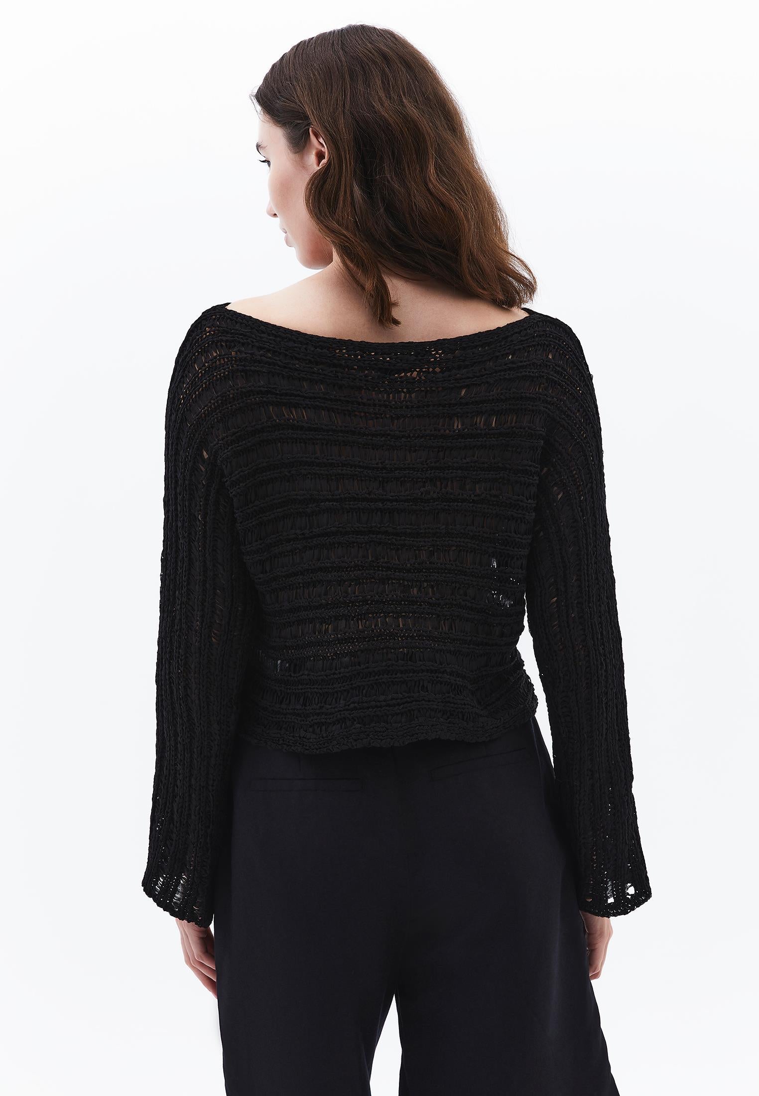 Ajour Standard Boat Neck Knit Sweater - BLACK