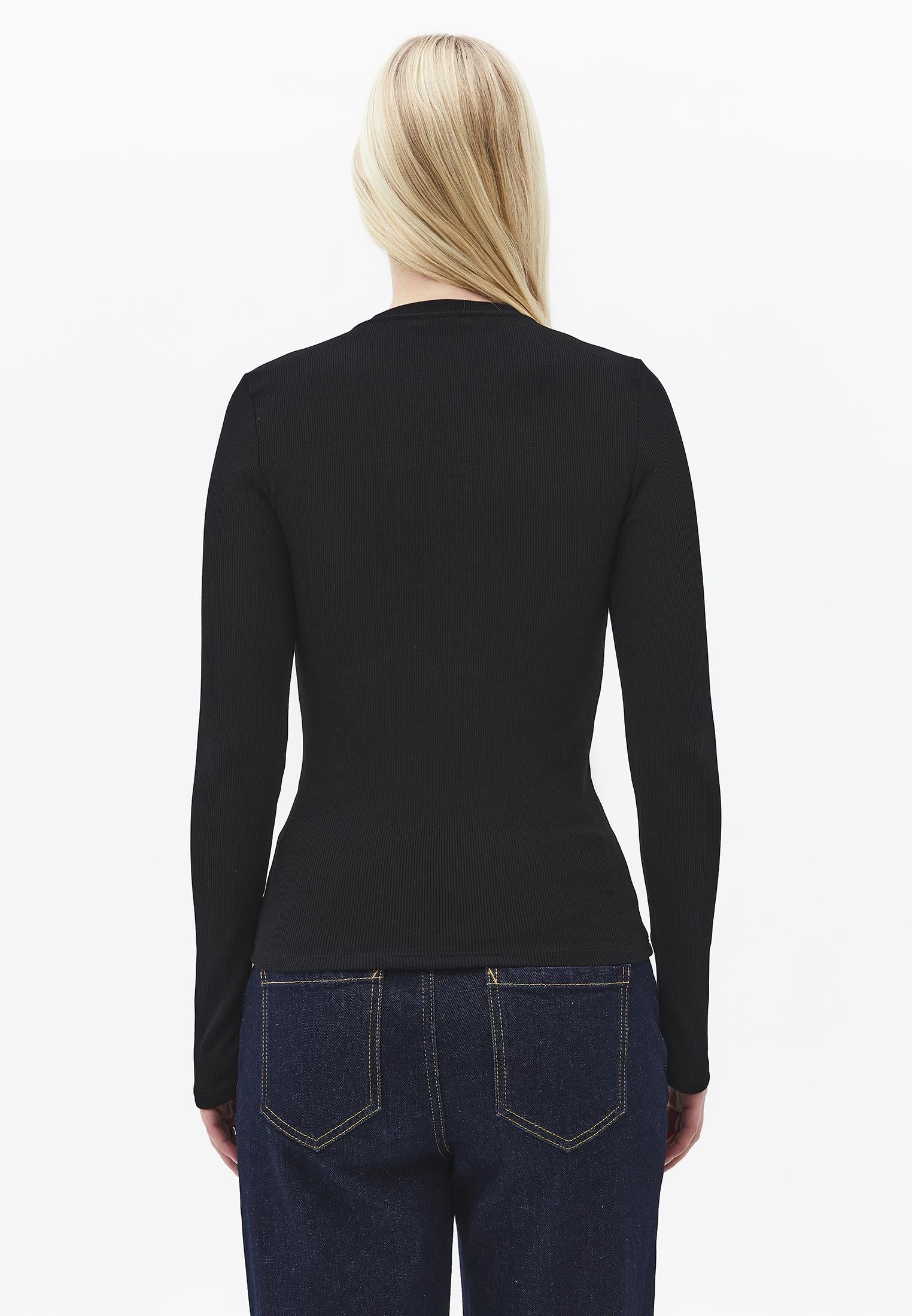 Crew Neck Long Sleeve T-Shirt - BLACK