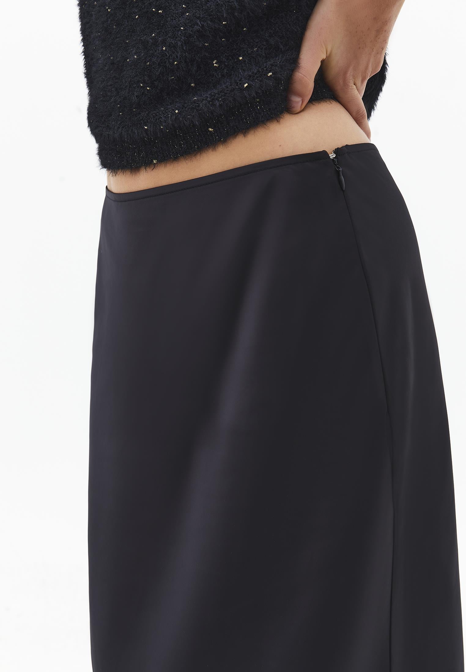 High Waist Slim Fit Long Skirt - BLACK