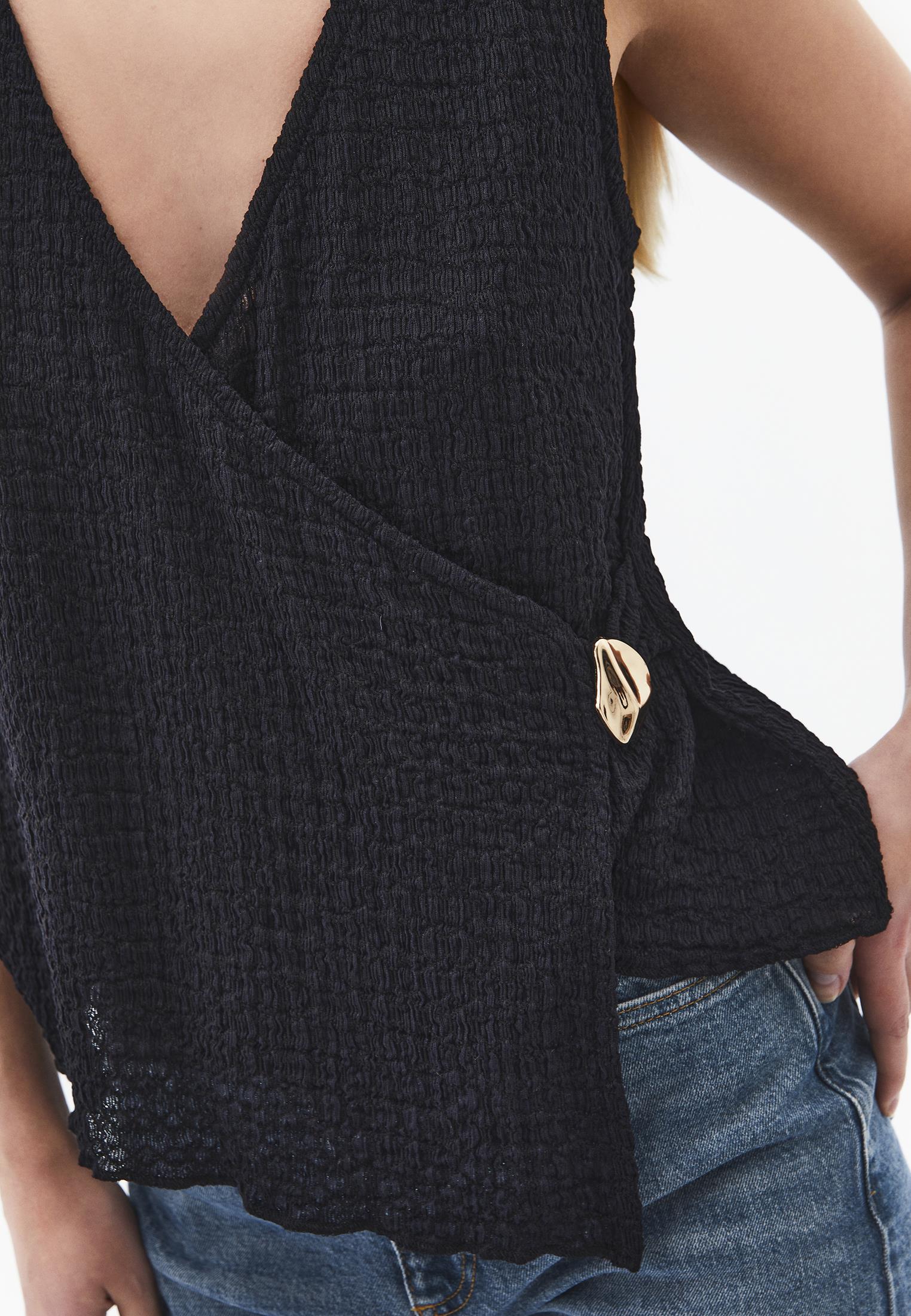 V Neck Blouse Without Sleeve Detail - BLACK