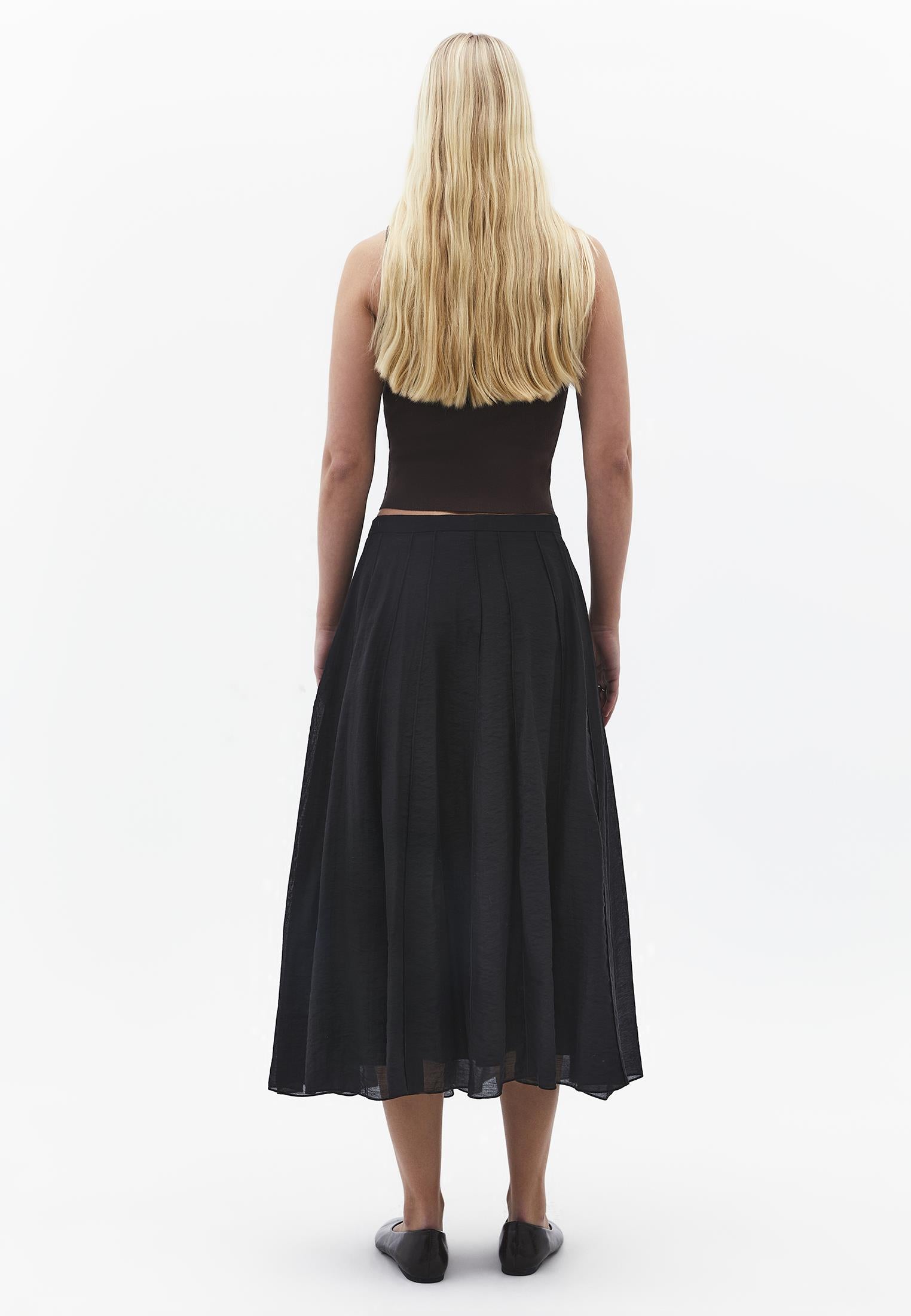 High Waist Flared Midi Skirt - BLACK