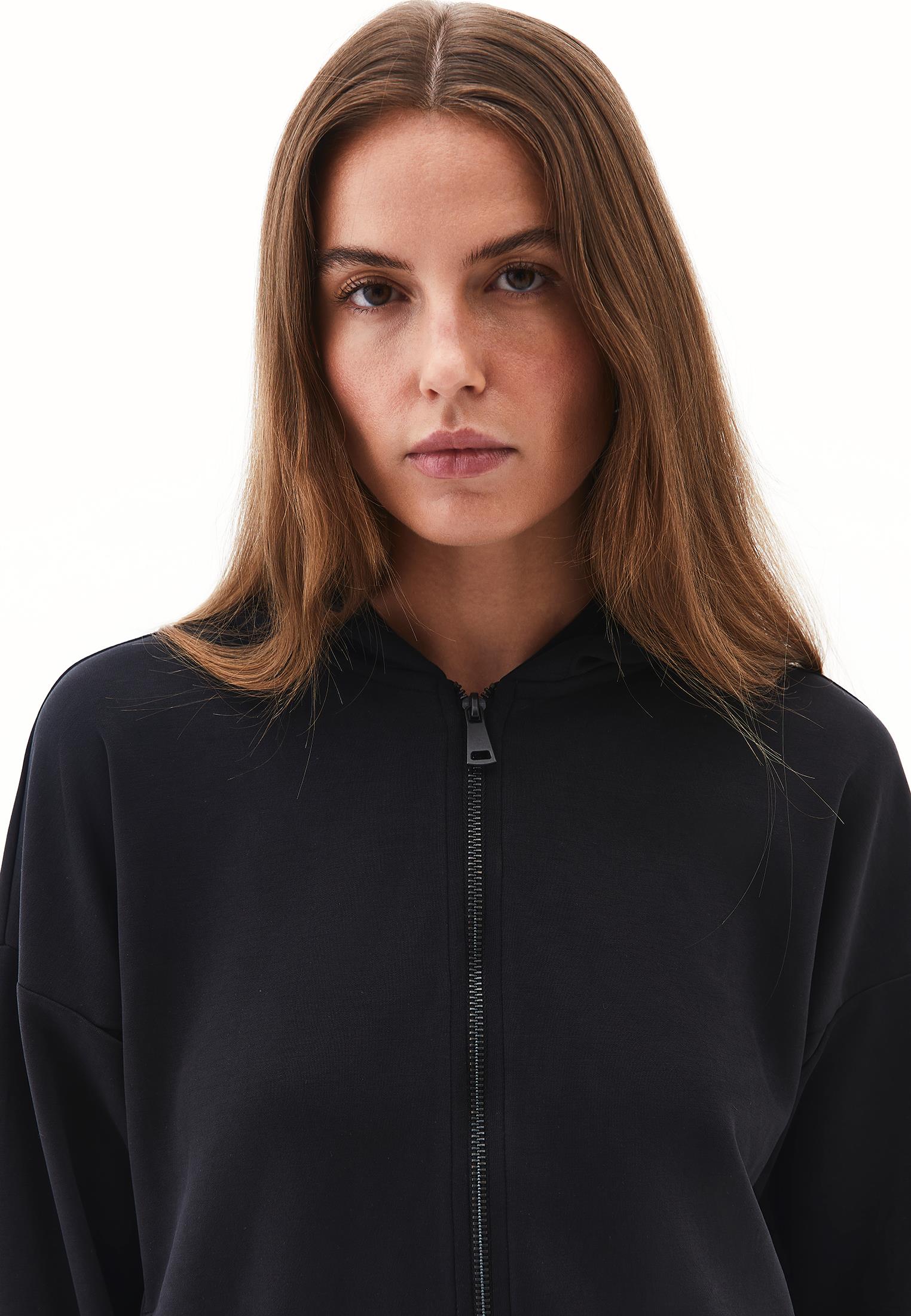 Hoodie With Pockets And Zipper Detail Sweatshirt - BLACK