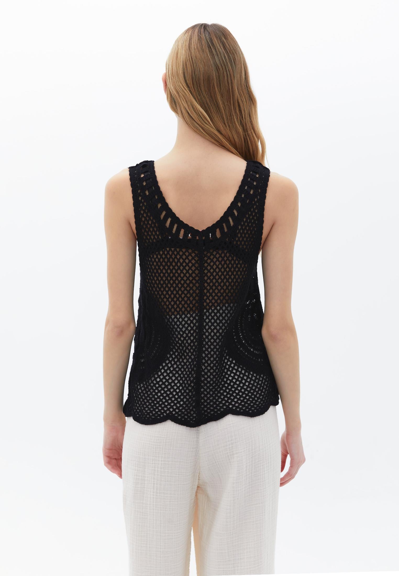 Sleeveless Boho Style V Neck Blouse - BLACK