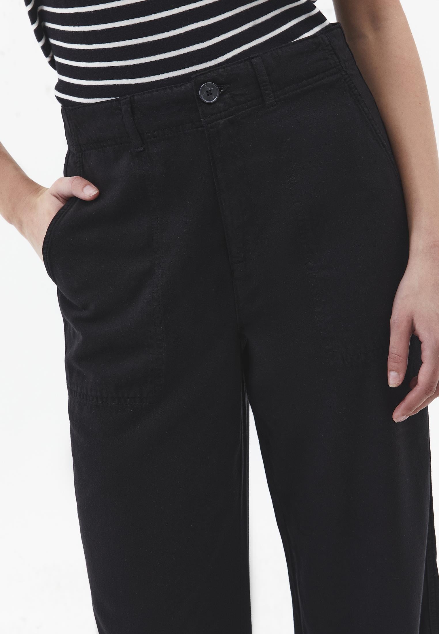 High Waist Wide Leg Woven Pants - BLACK