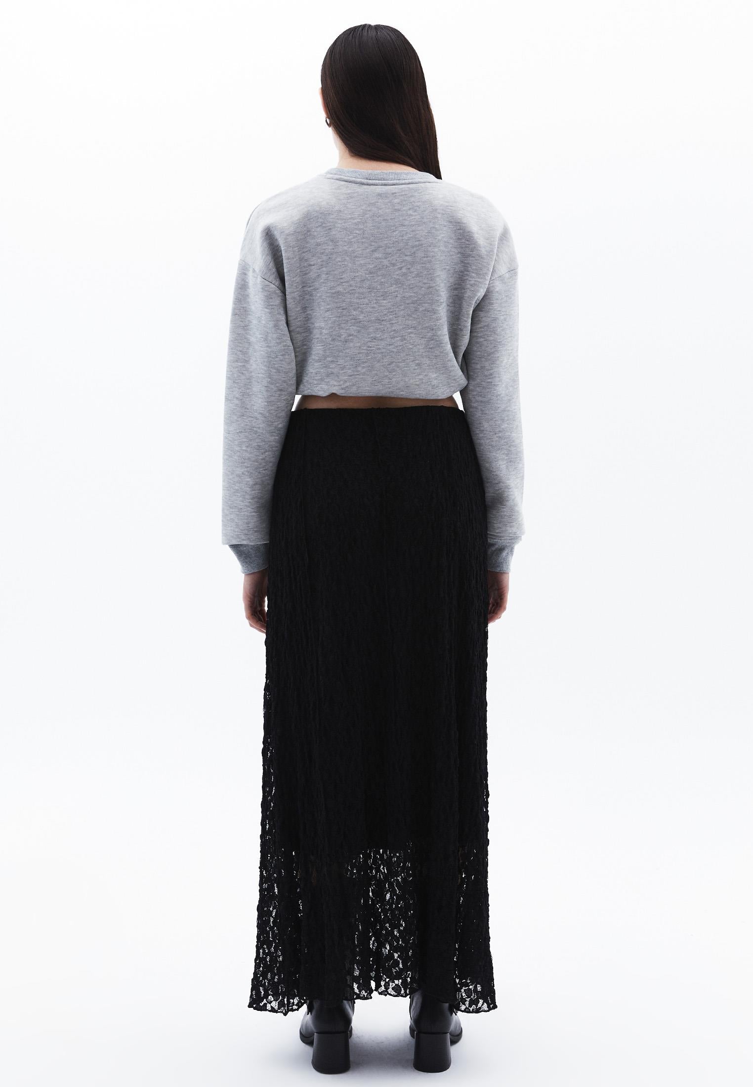 High Waist Elastic Long A-Line Skirt - BLACK