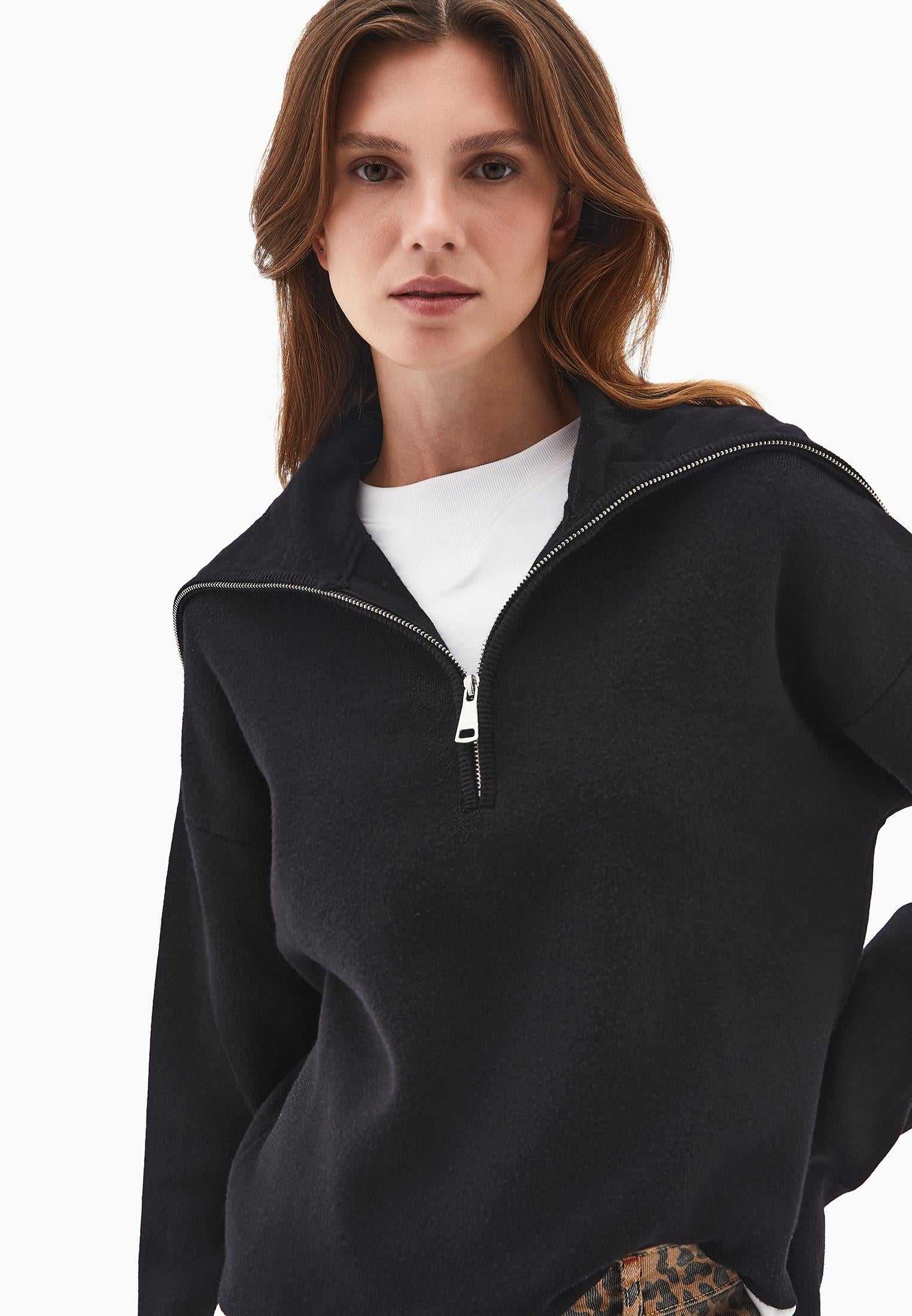 Polo Neck Viscose Sweater - BLACK