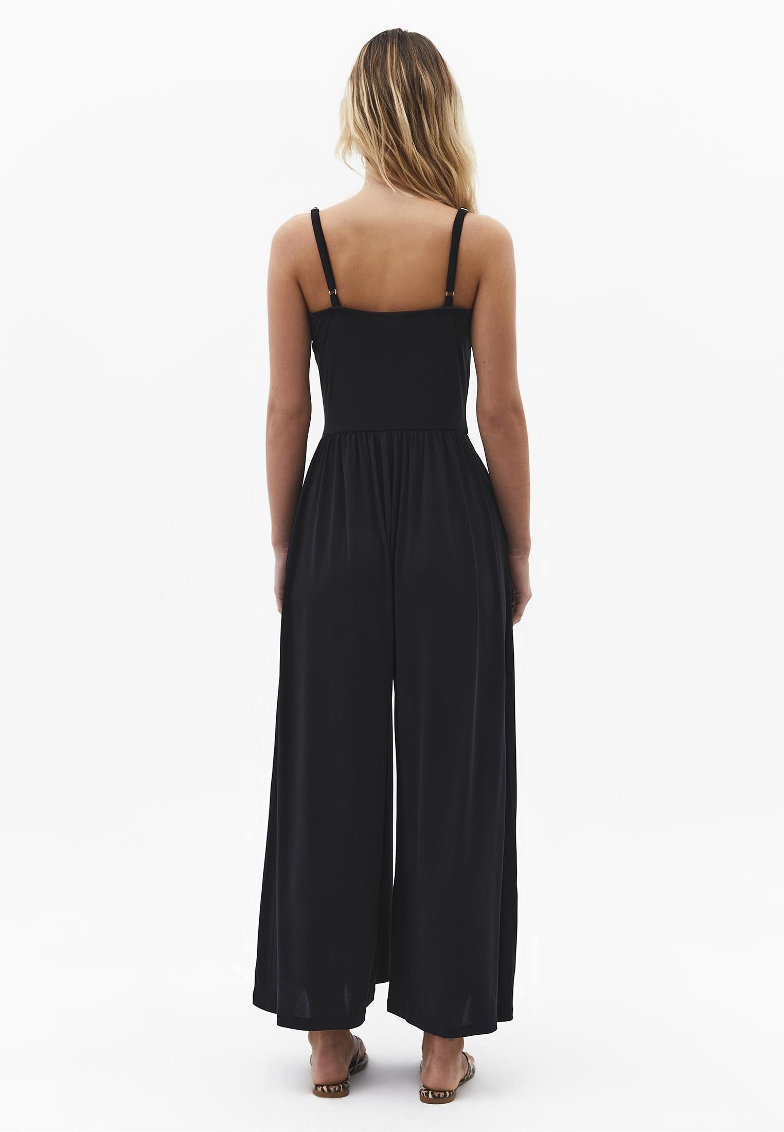 V Neck Long Jumpsuit - BLACK