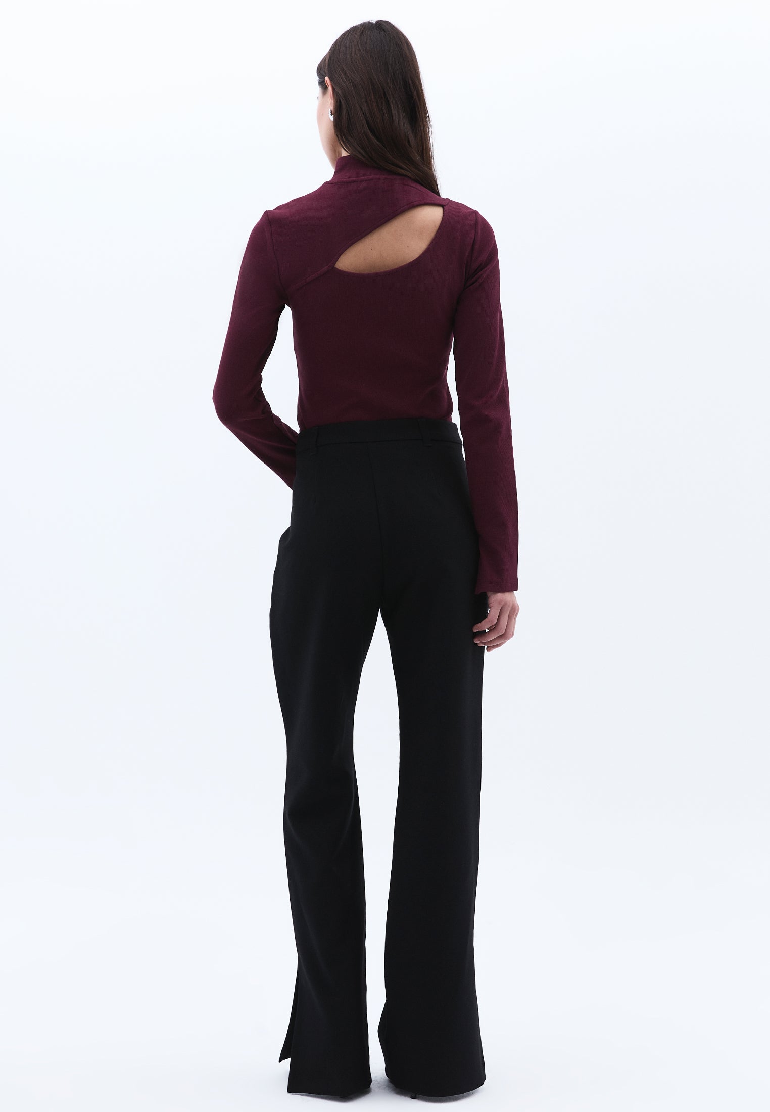 High Waist Straight Leg Pants - BLACK