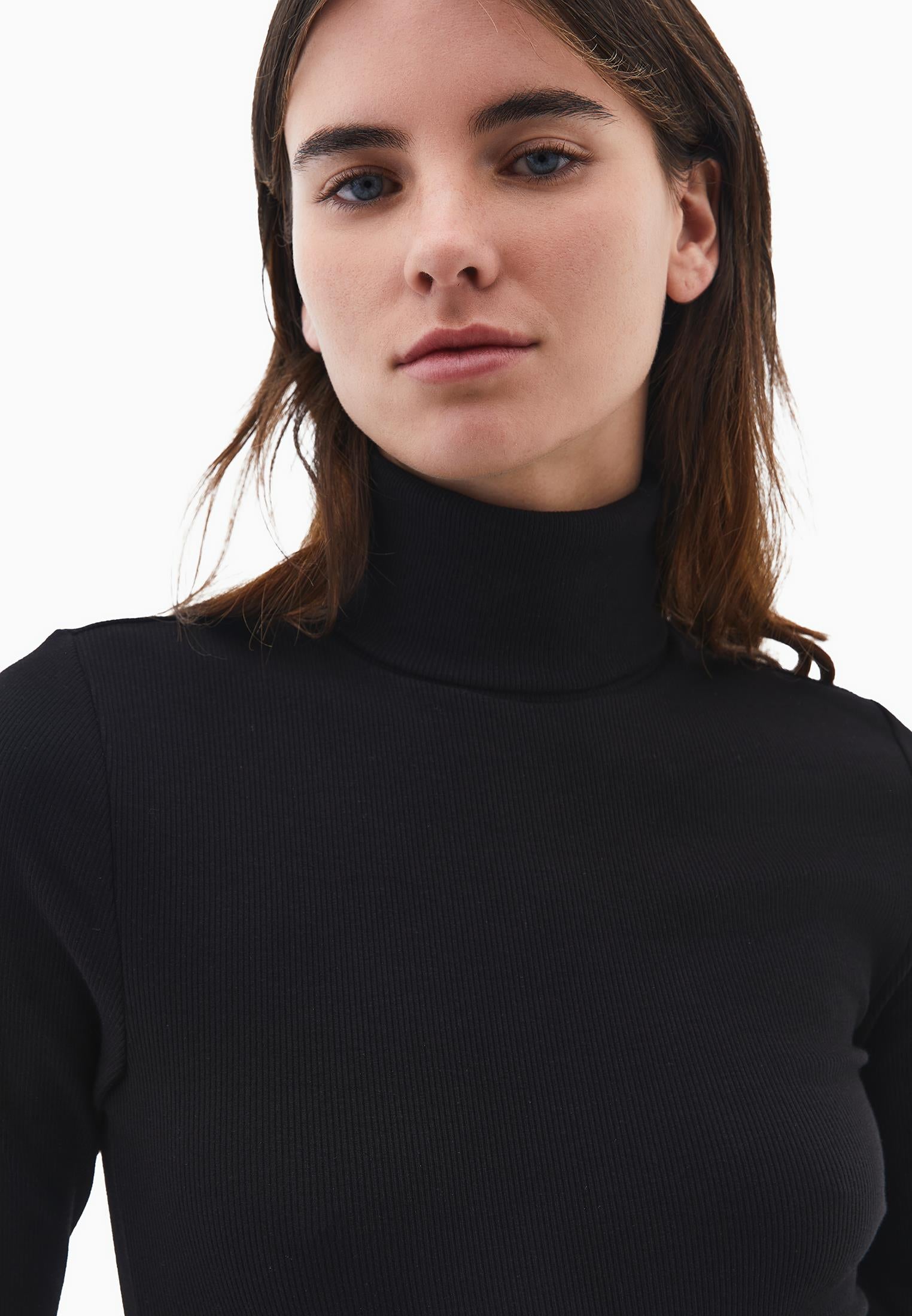 Turtleneck Long Sleeve Bodycon Top - BLACK