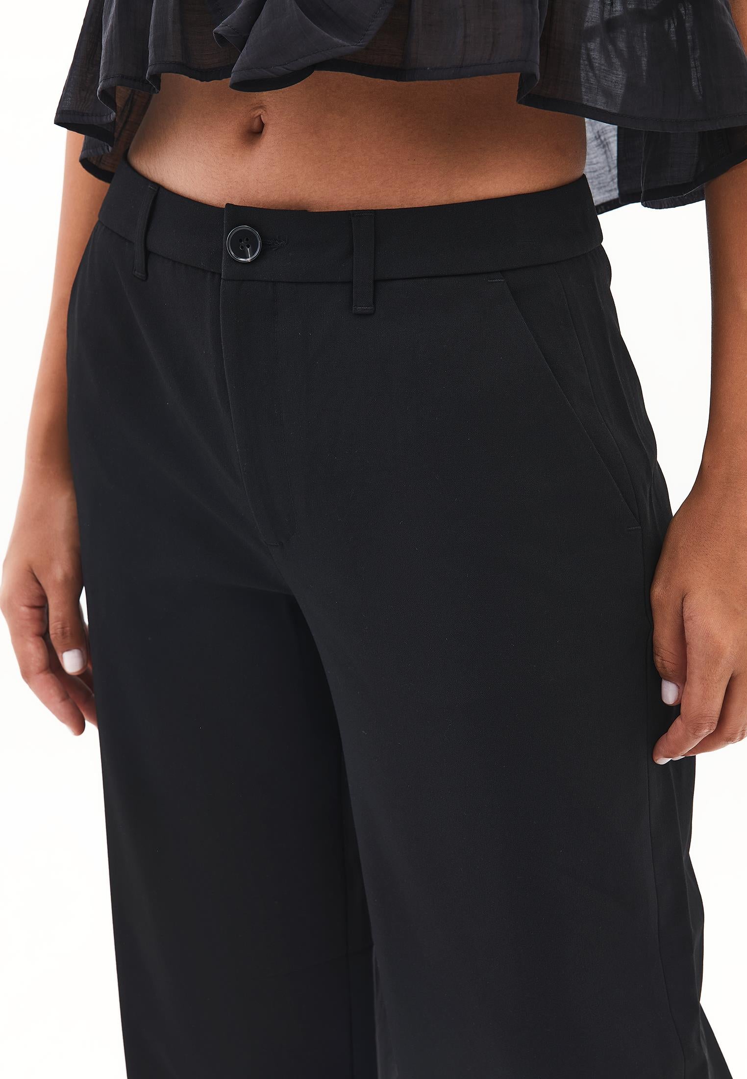 Straight Leg Buttoned Pants - BLACK