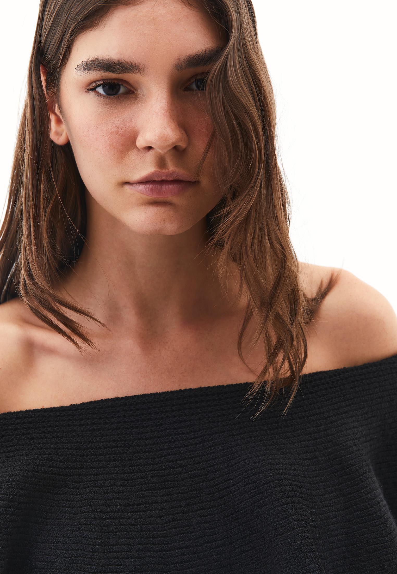 Dropped Shoulder Knit Sweater - BLACK