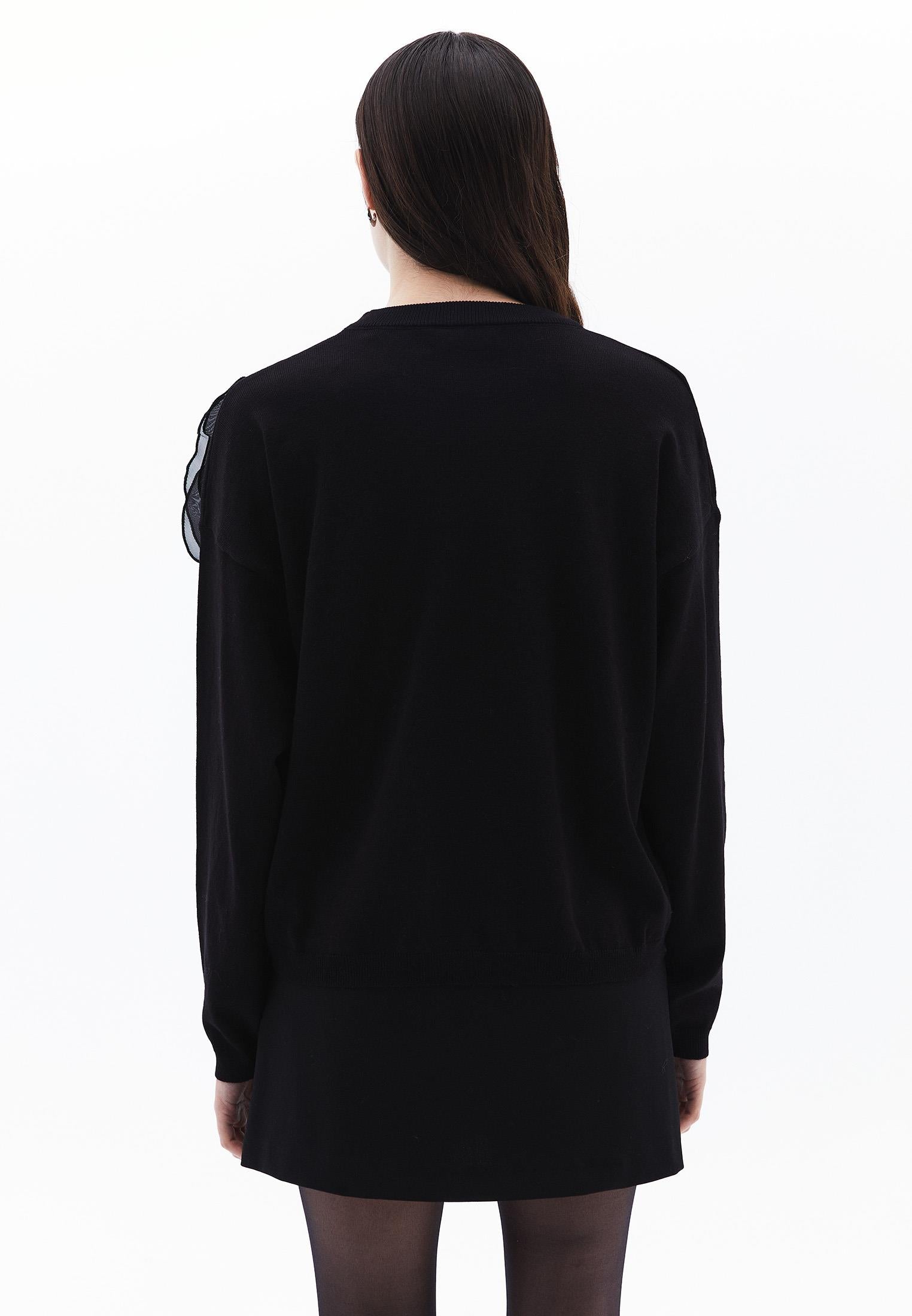 Crew Neck Sweater With Bow Detail - BLACK