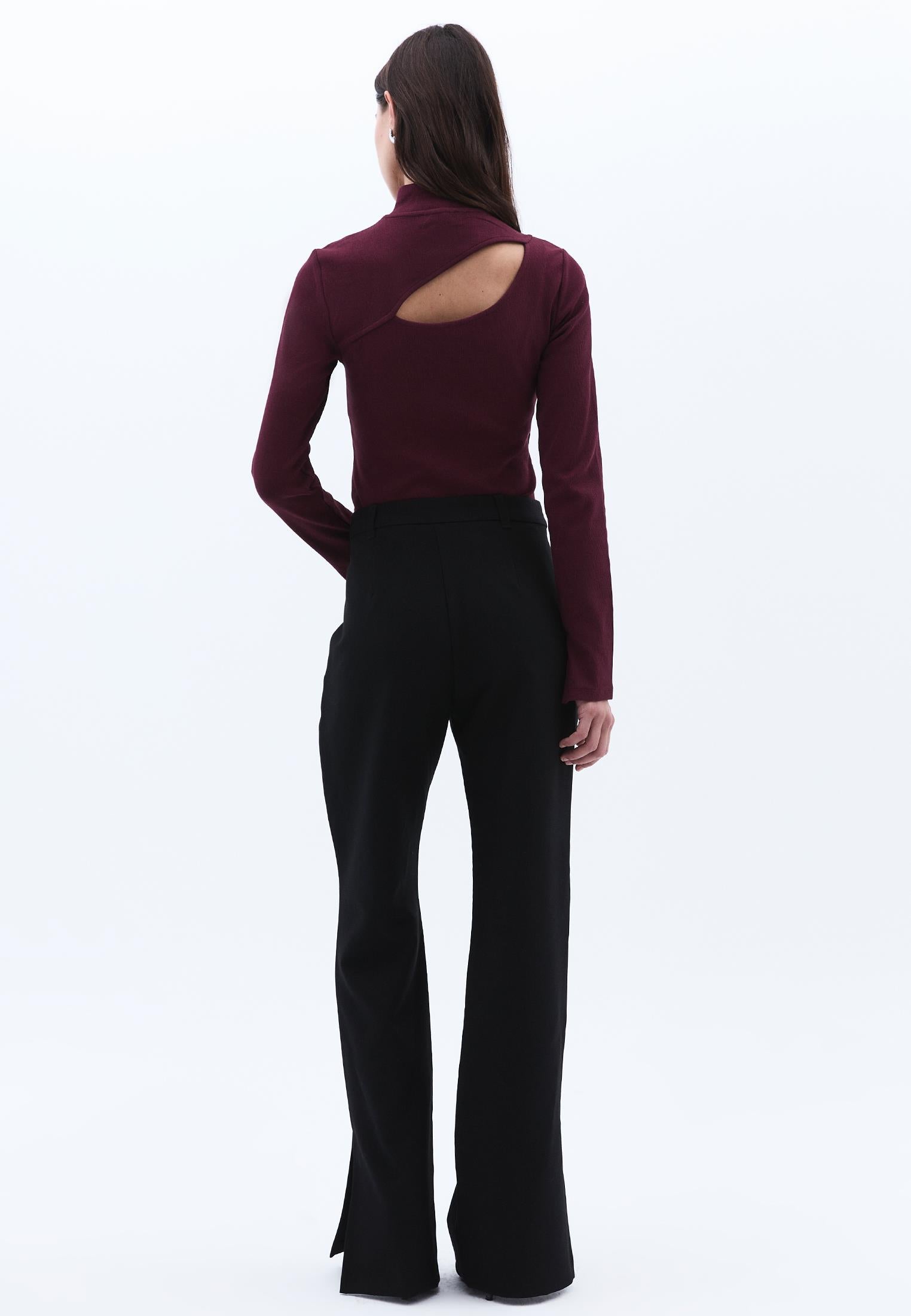 High Waist Straight Leg Pants - BLACK