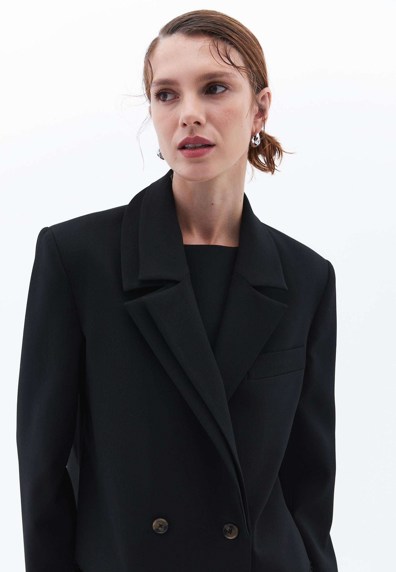 Oversize Crop Blazer Jacket - BLACK