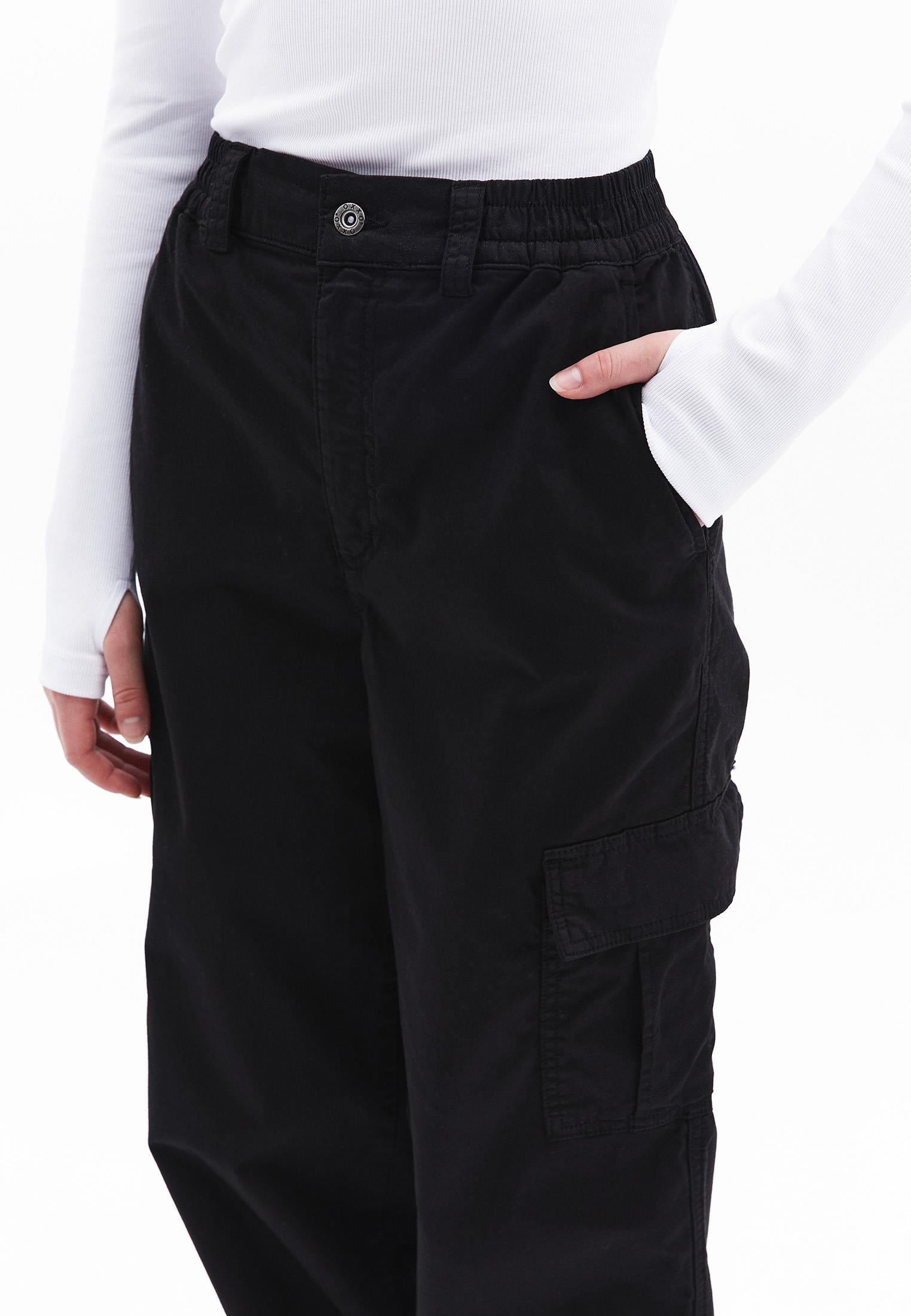 Jogger Hem High Waist Pants - BLACK
