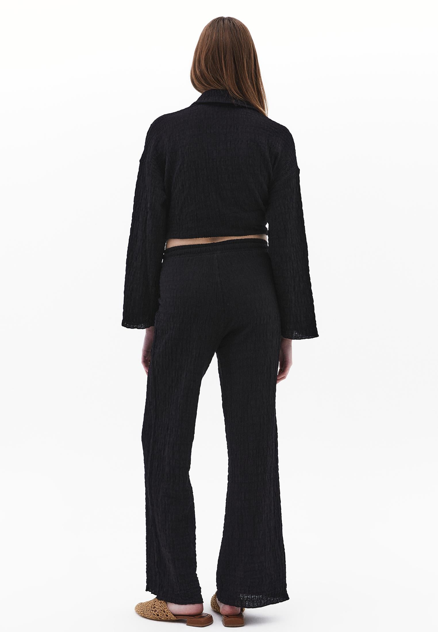 Wide Leg Cotton Pants - BLACK