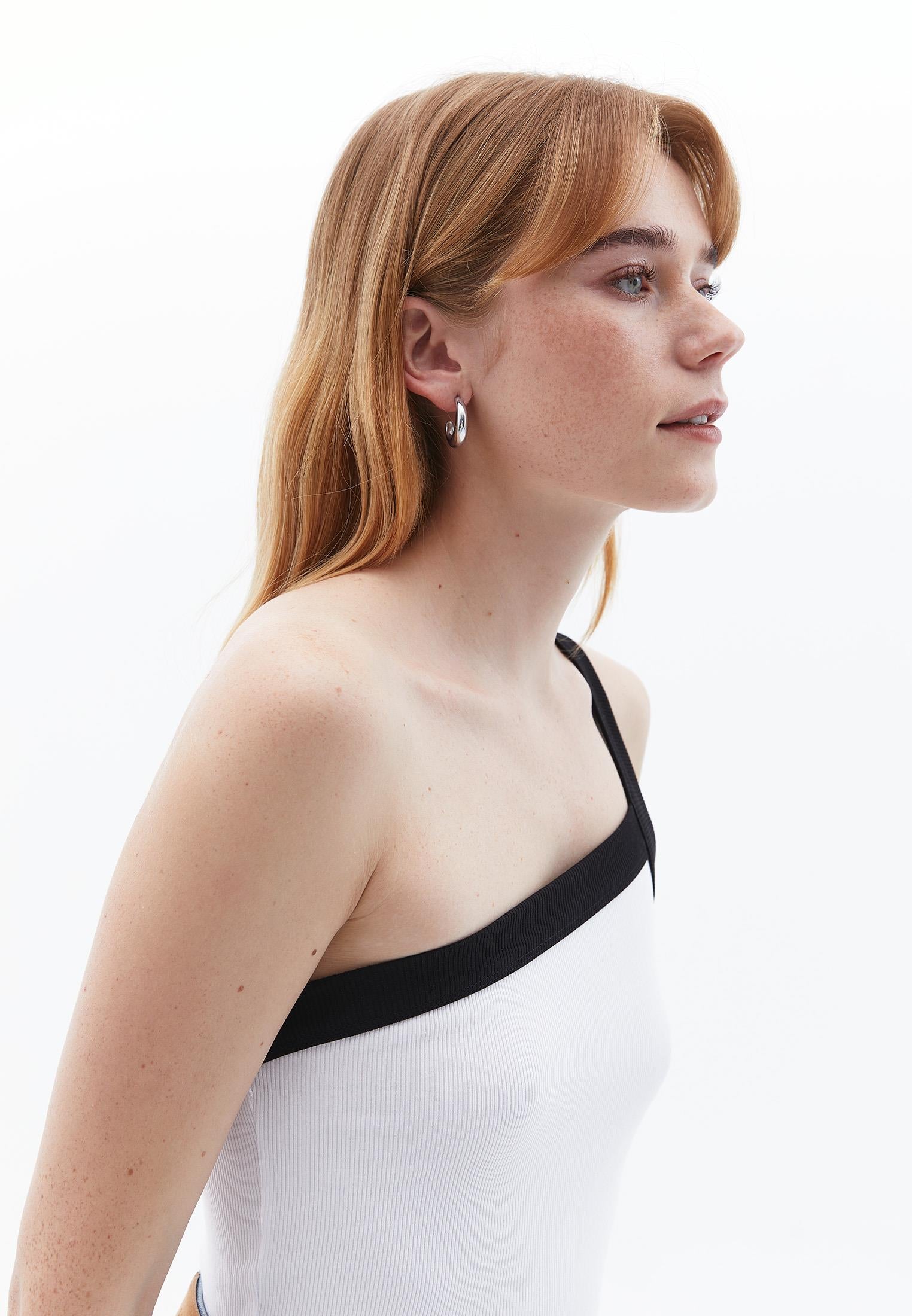 One Shoulder Asymmetric Tank Top - WHITE/BLACK
