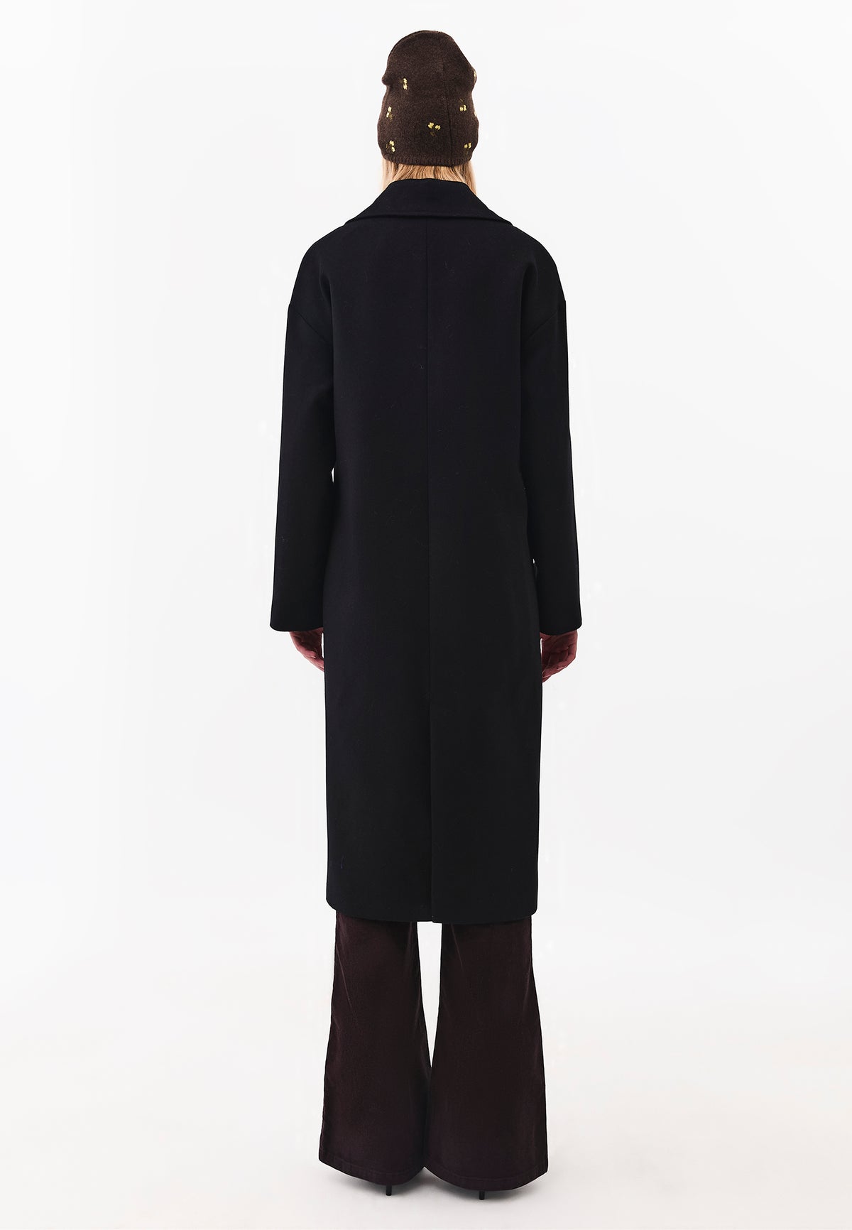 Long Double Breasted Pocket Detail Coat - BLACK