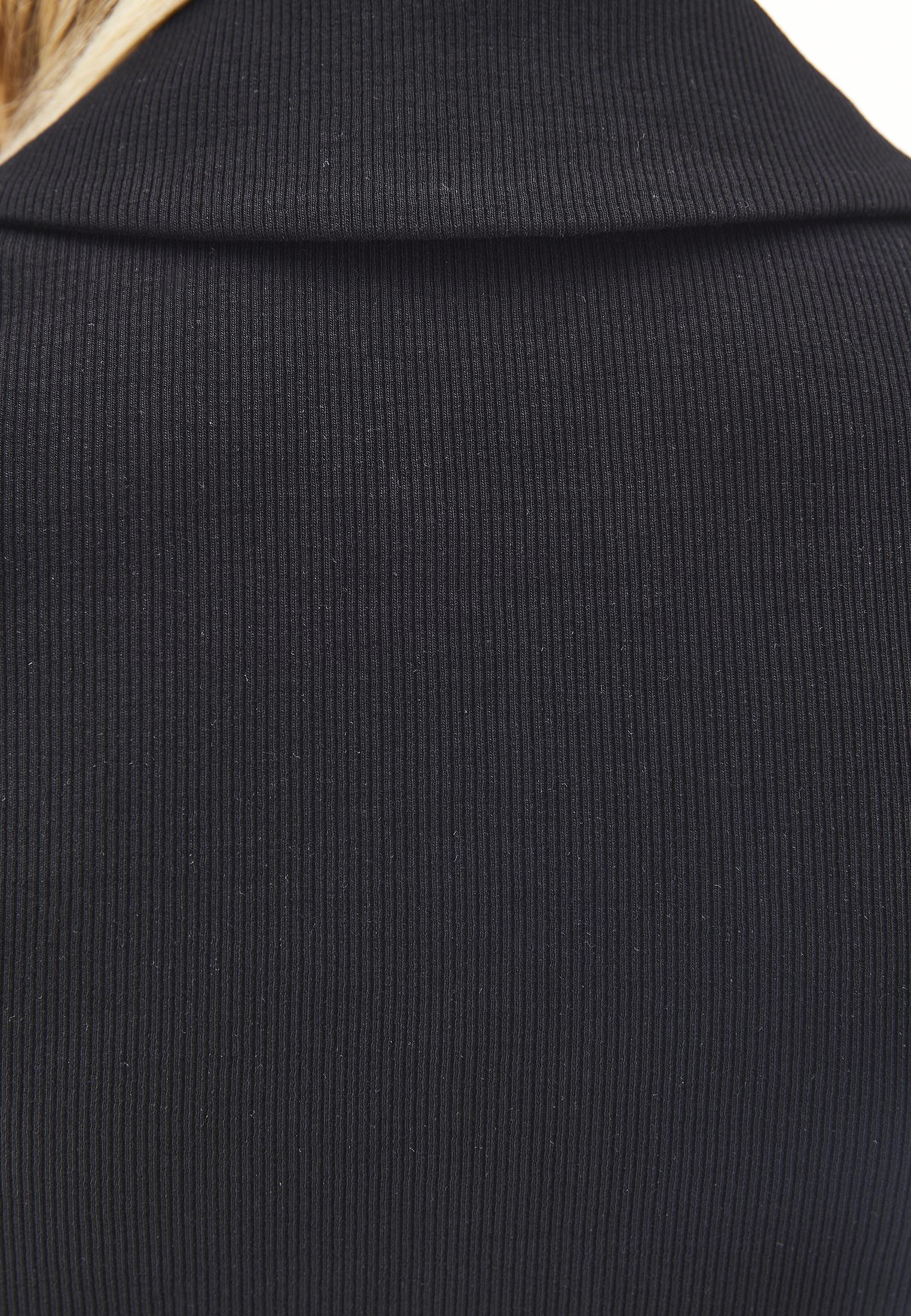 Polo Collar Zip Detailed Long Sleeve T-Shirt - BLACK