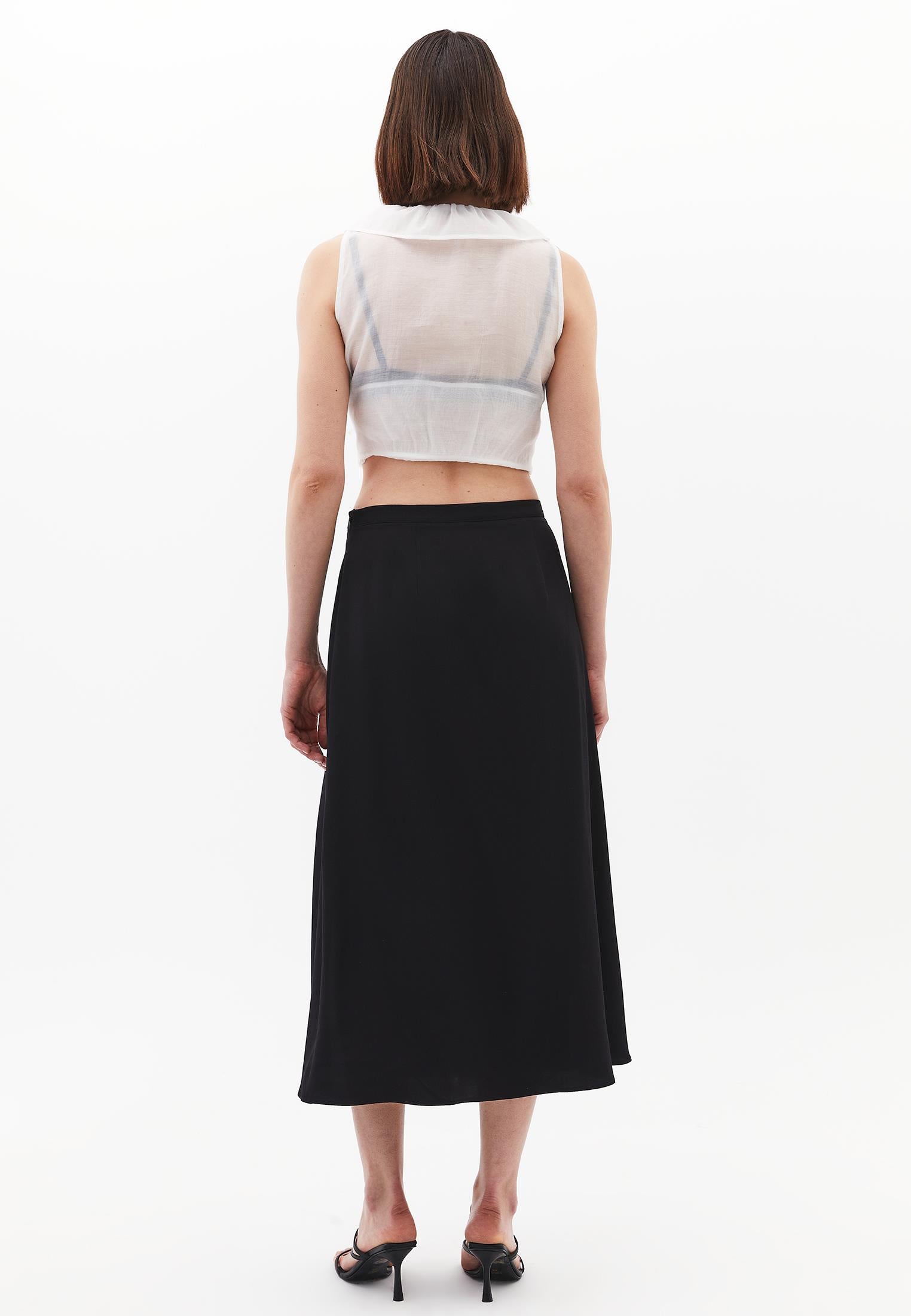 Slit Detailed A-Line Midi High Waist Skirt - BLACK