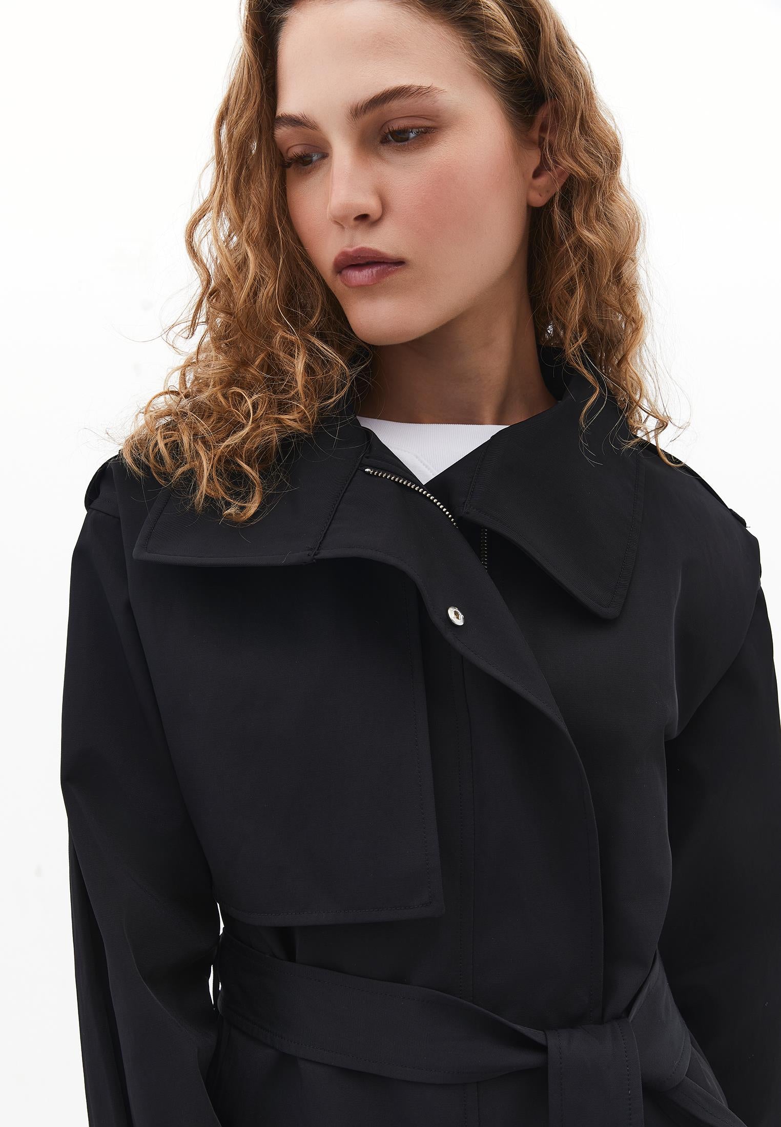 Oversize Cotton Trenchcoat - BLACK