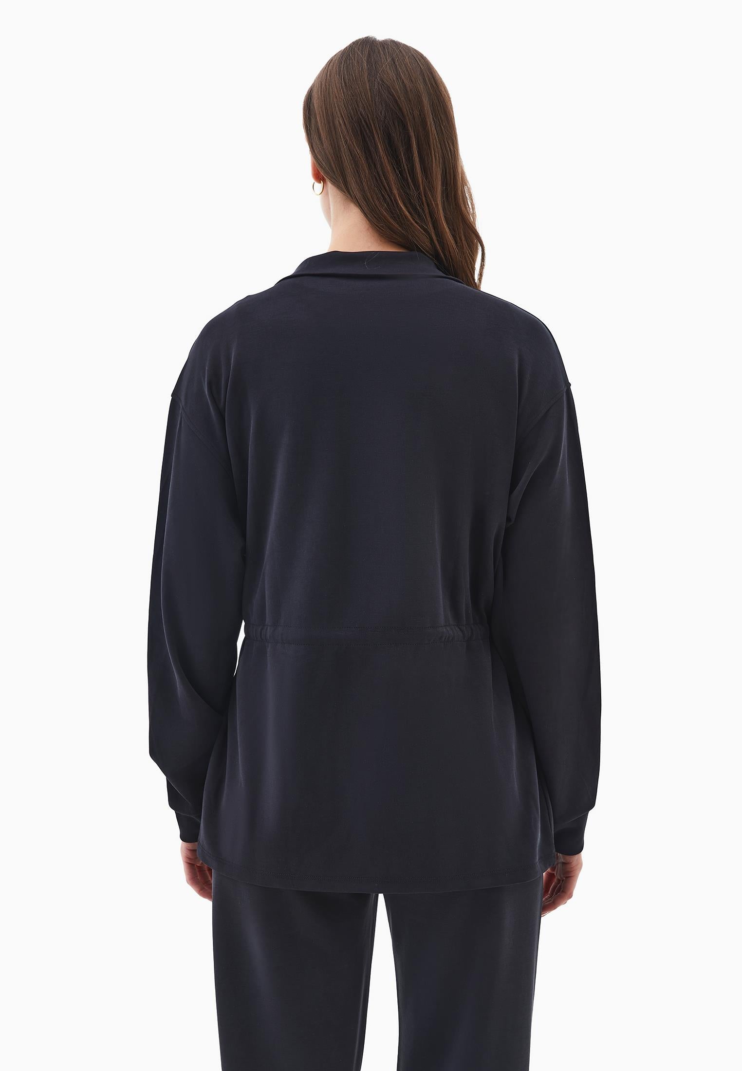 High Neck Zipper Detailed Long Sleeve Sweatshirt Tunic - BLACK