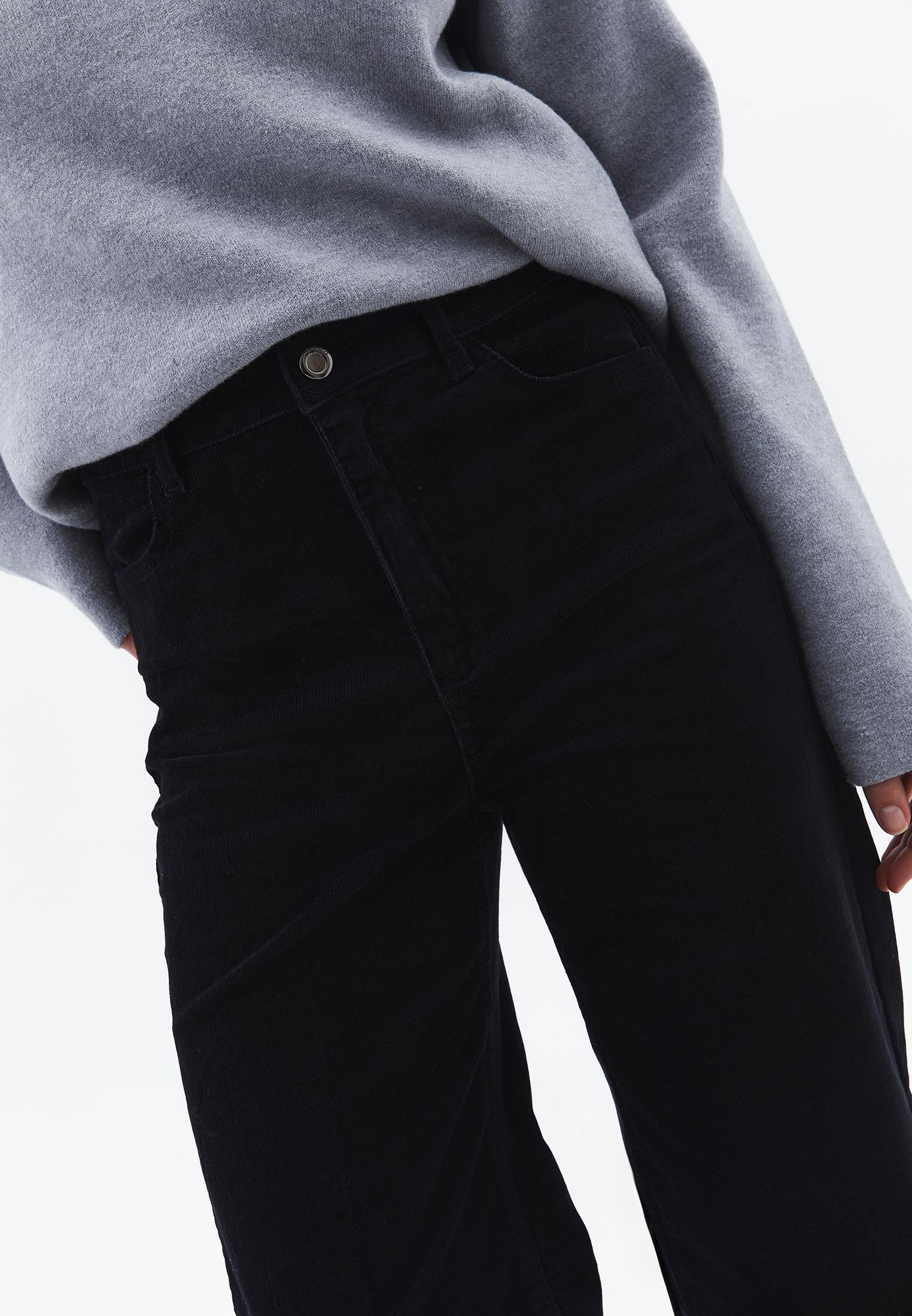 Corduroy Wide Leg Pants - BLACK